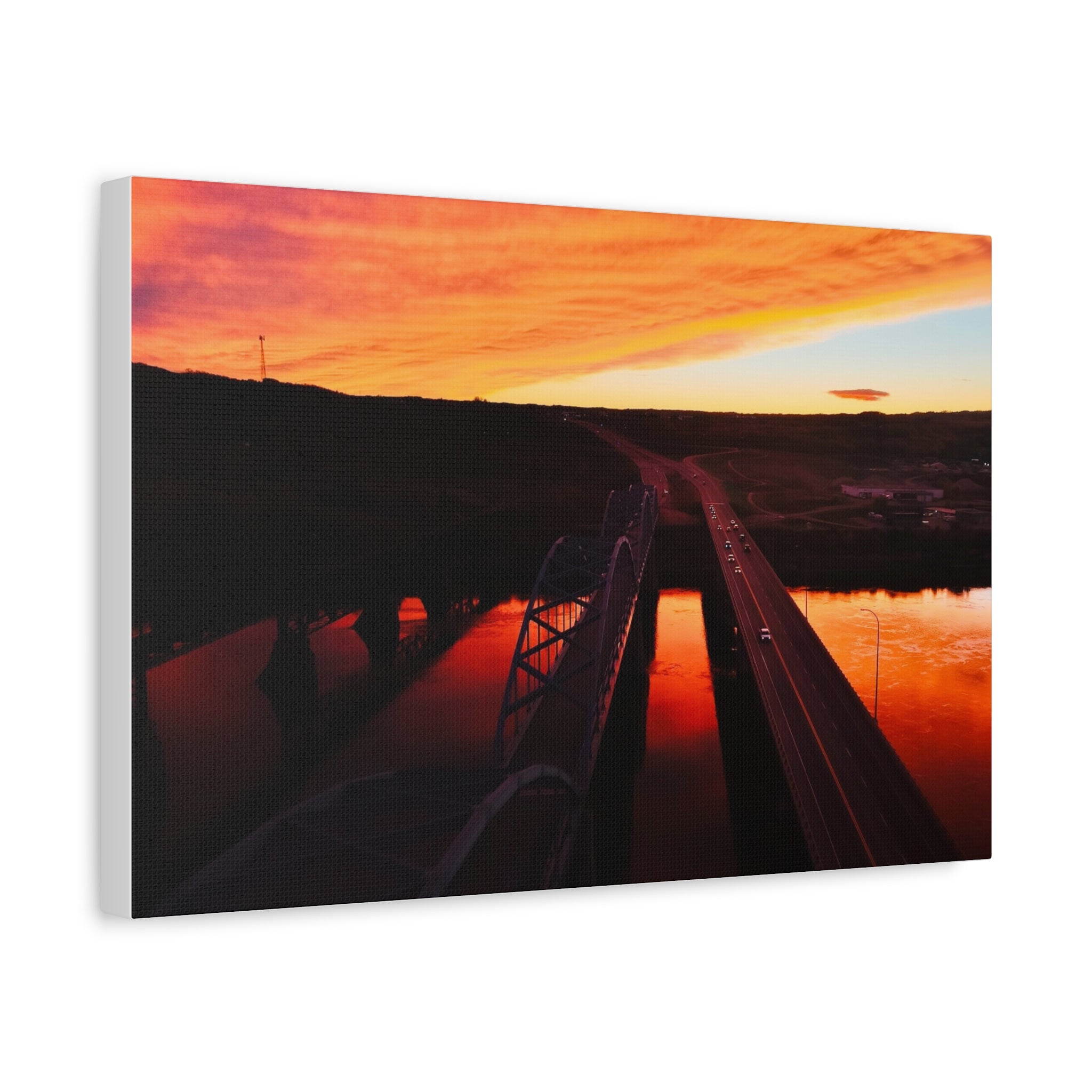 Peace River Alberta Sunset Bridge Matte Canvas Wall Art — Stretched 1.25"