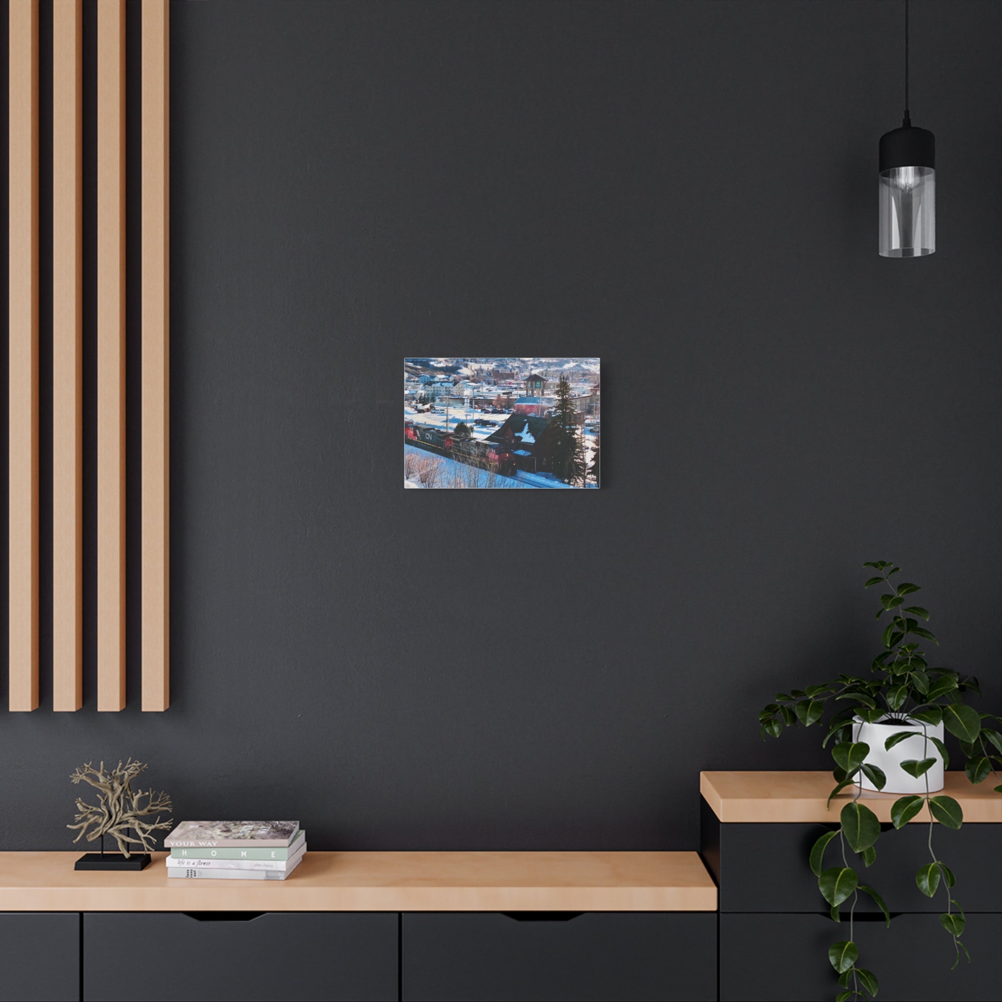 Winter Train Peace River Alberta Town Matte Canvas Print — Stretched 1.25" Wall Art