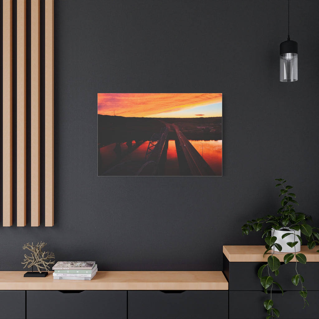 Peace River Alberta Sunset Bridge Matte Canvas Wall Art — Stretched 1.25"
