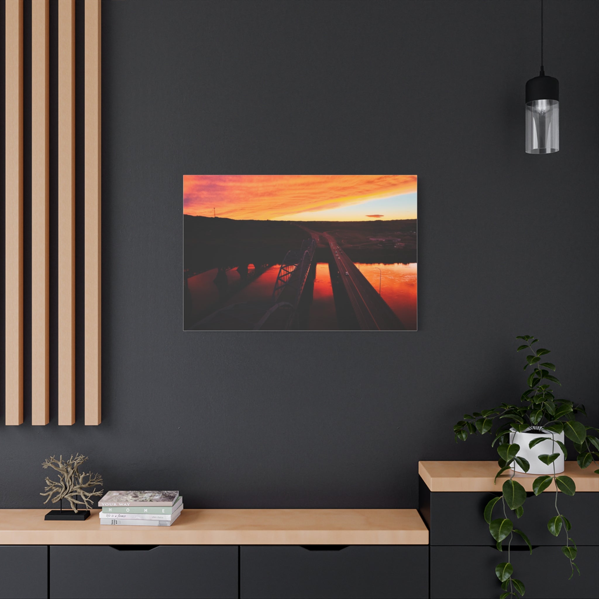 Peace River Alberta Sunset Bridge Matte Canvas Wall Art — Stretched 1.25"