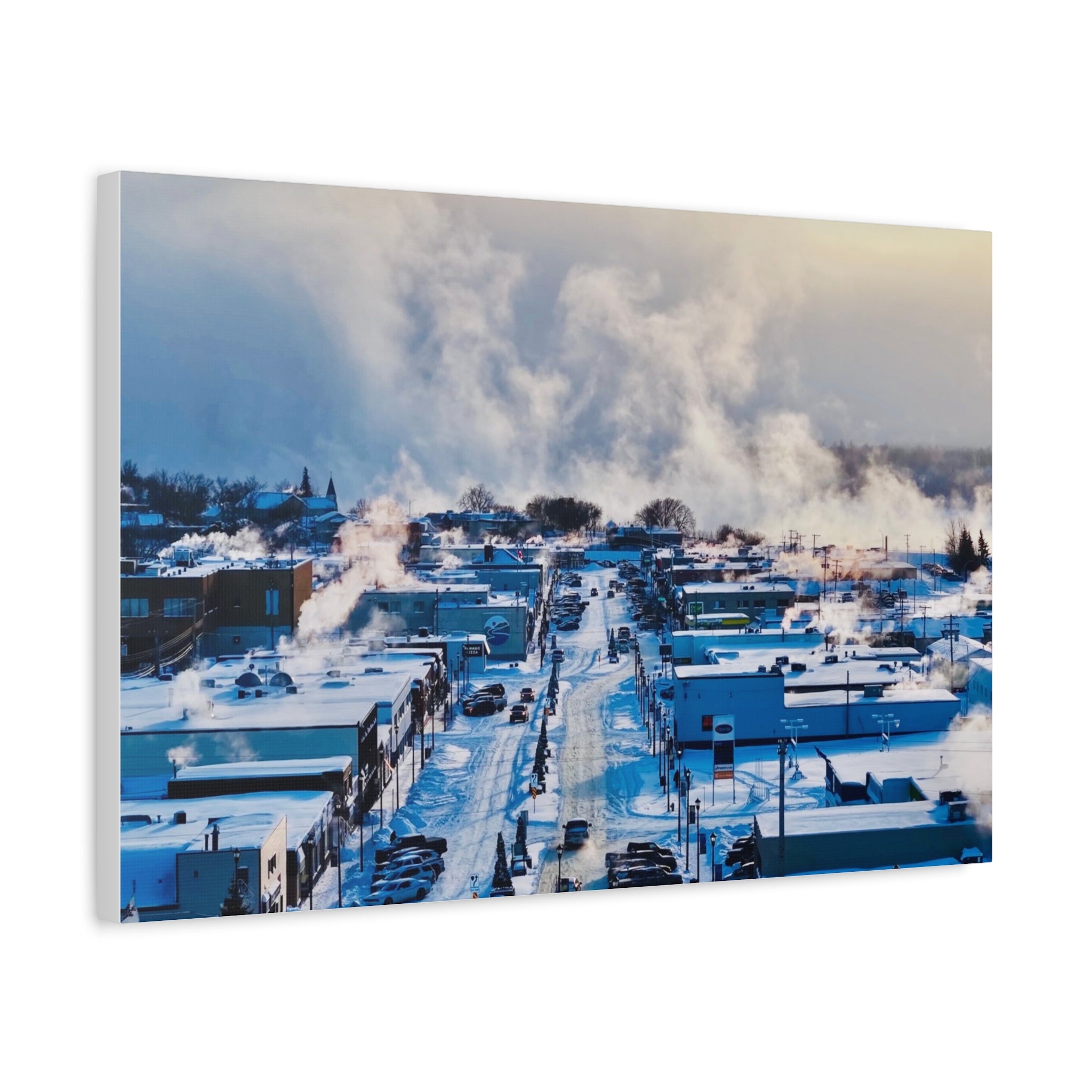 Winter in the town of Peace River Alberta -  Matte Canvas Print — Snowy Main Street Photography