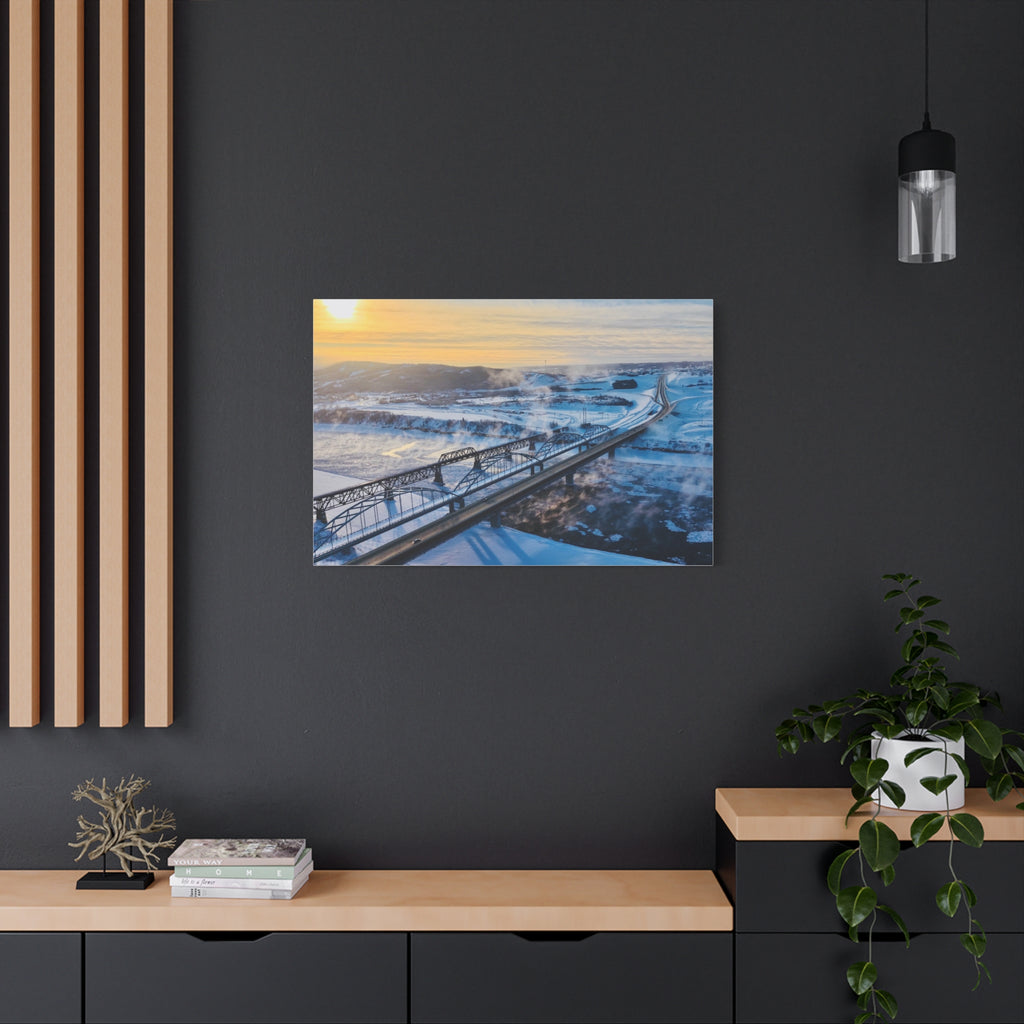 Peace River Alberta - Winter Bridge Landscape Matte Canvas Wall Art – Stretched 1.25"