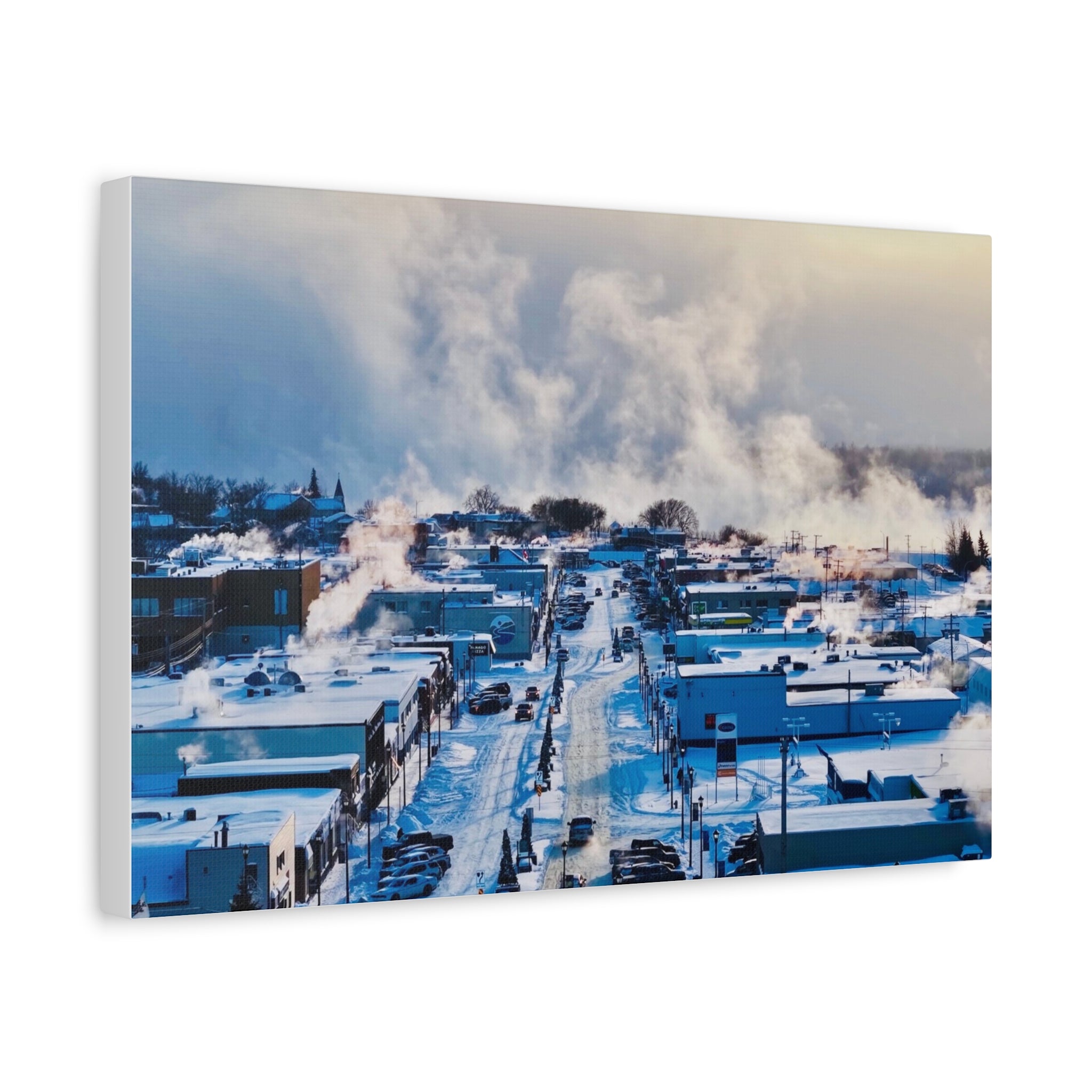 Winter in the town of Peace River Alberta -  Matte Canvas Print — Snowy Main Street Photography