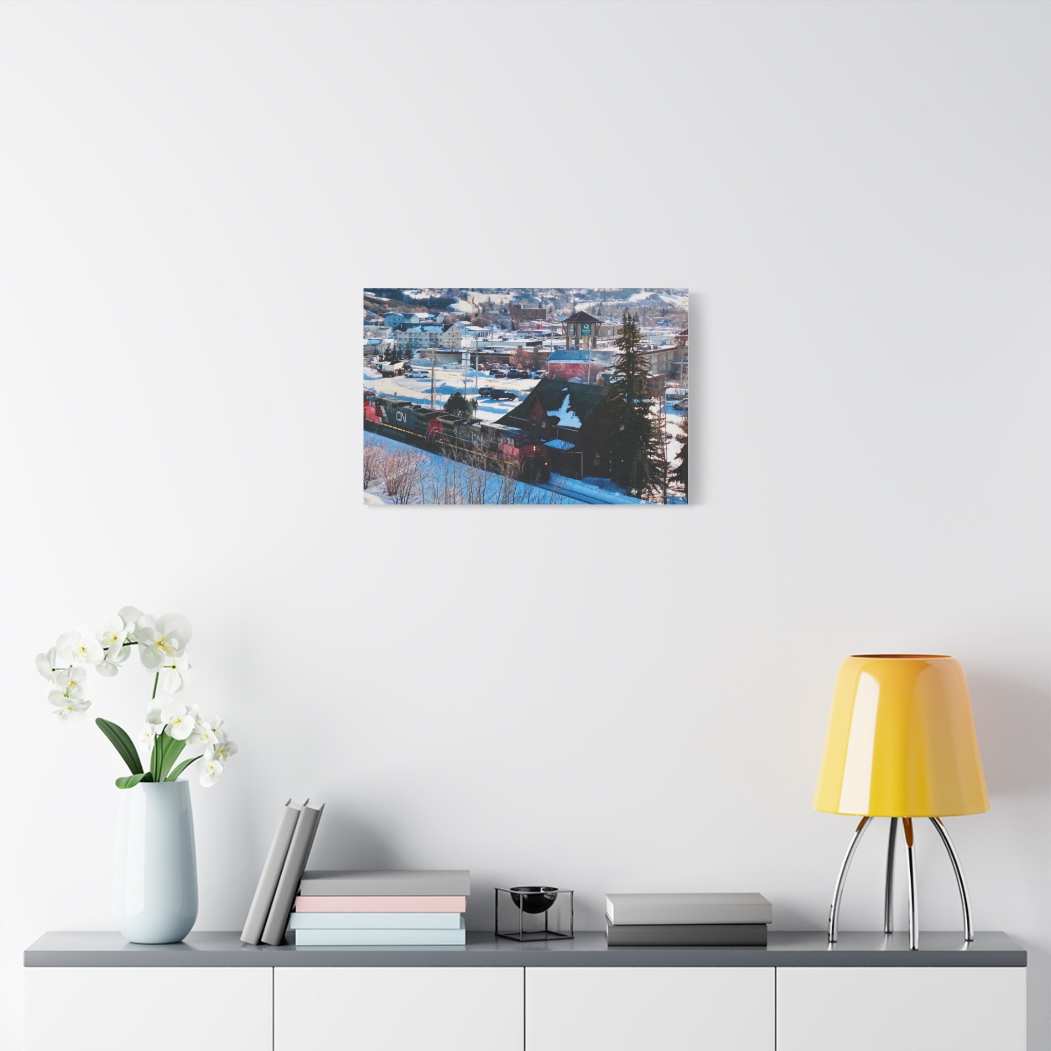 Winter Train Peace River Alberta Town Matte Canvas Print — Stretched 1.25" Wall Art