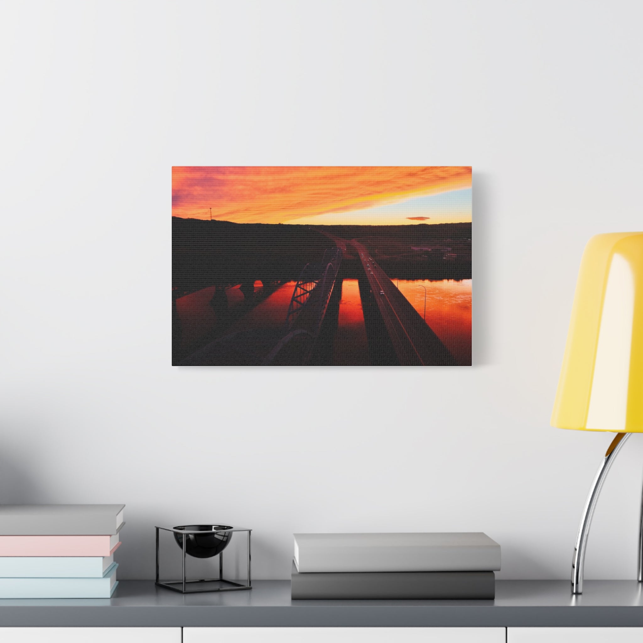 Peace River Alberta Sunset Bridge Matte Canvas Wall Art — Stretched 1.25"