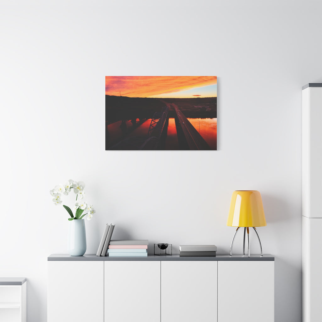 Peace River Alberta Sunset Bridge Matte Canvas Wall Art — Stretched 1.25"