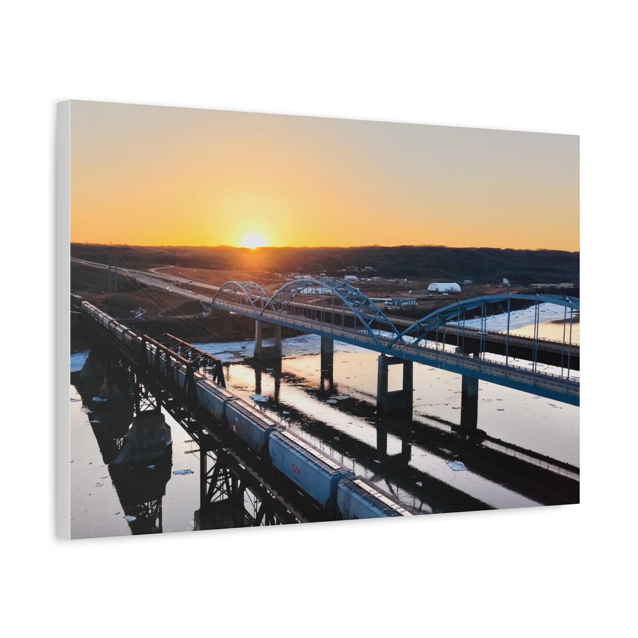 Peace River Bridges Sunrise Matte Canvas Print — Stretched 1.25" Wall Art