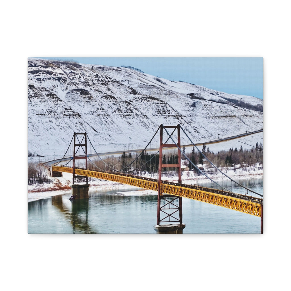 Dunvegan Alberta Suspension Bridge Matte Canvas Print — Scenic Winter Landscape Wall Art