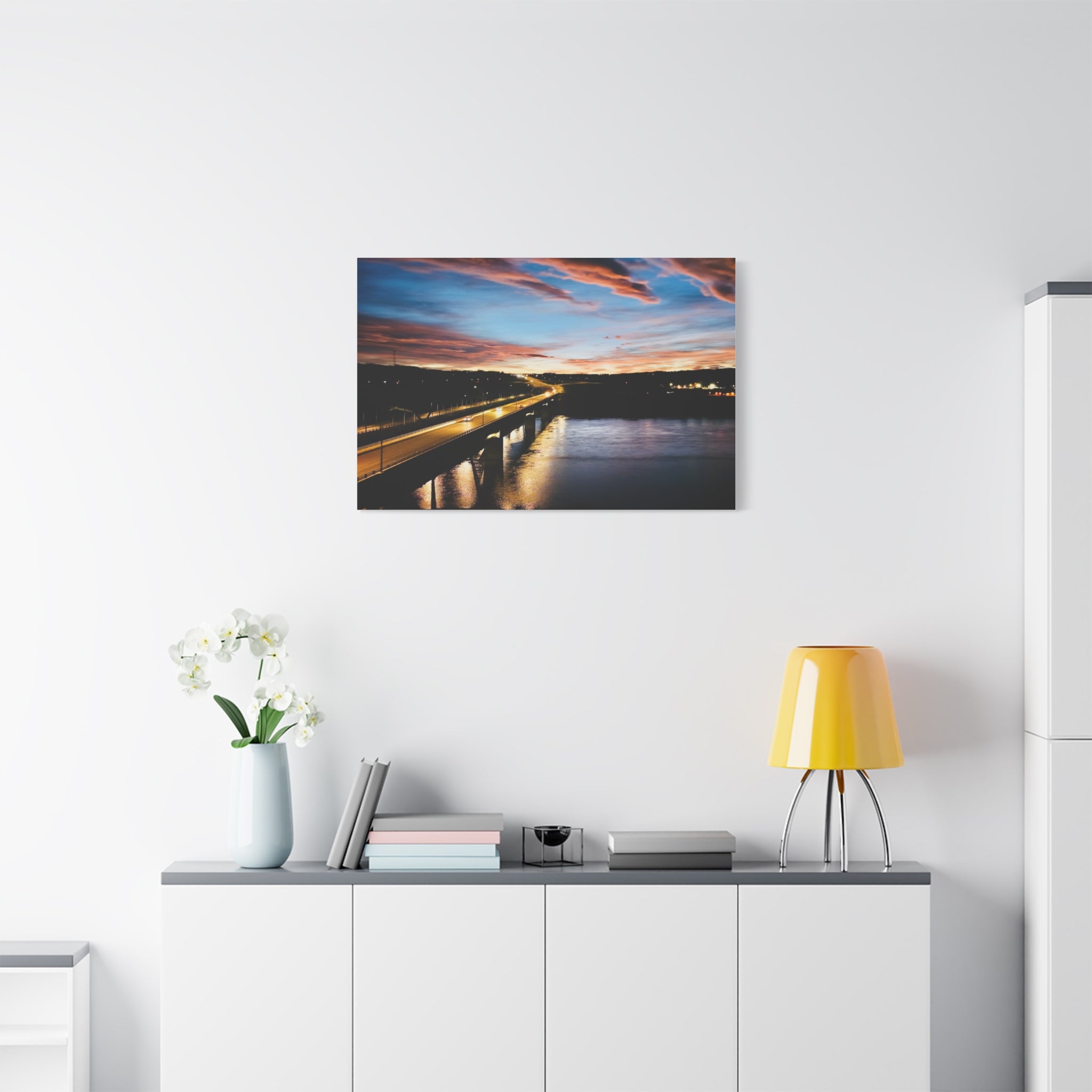 Sunset Peace River Alberta Bridge Matte Canvas Print — Stretched Wall Art