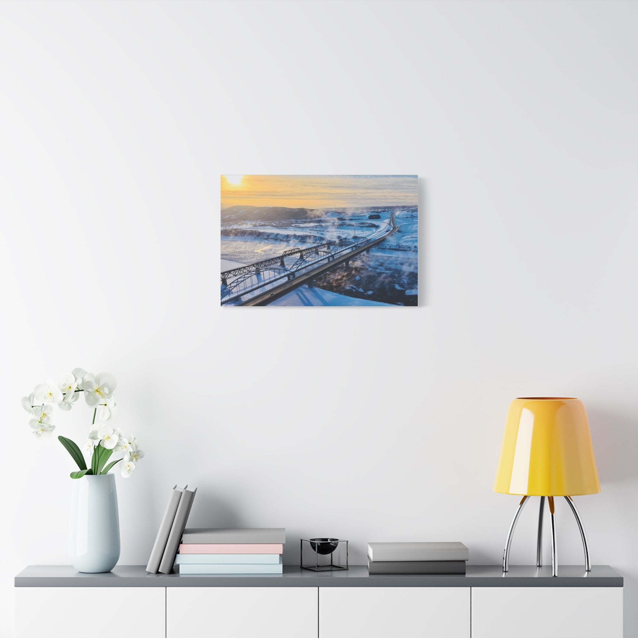 Peace River Alberta - Winter Bridge Landscape Matte Canvas Wall Art – Stretched 1.25"