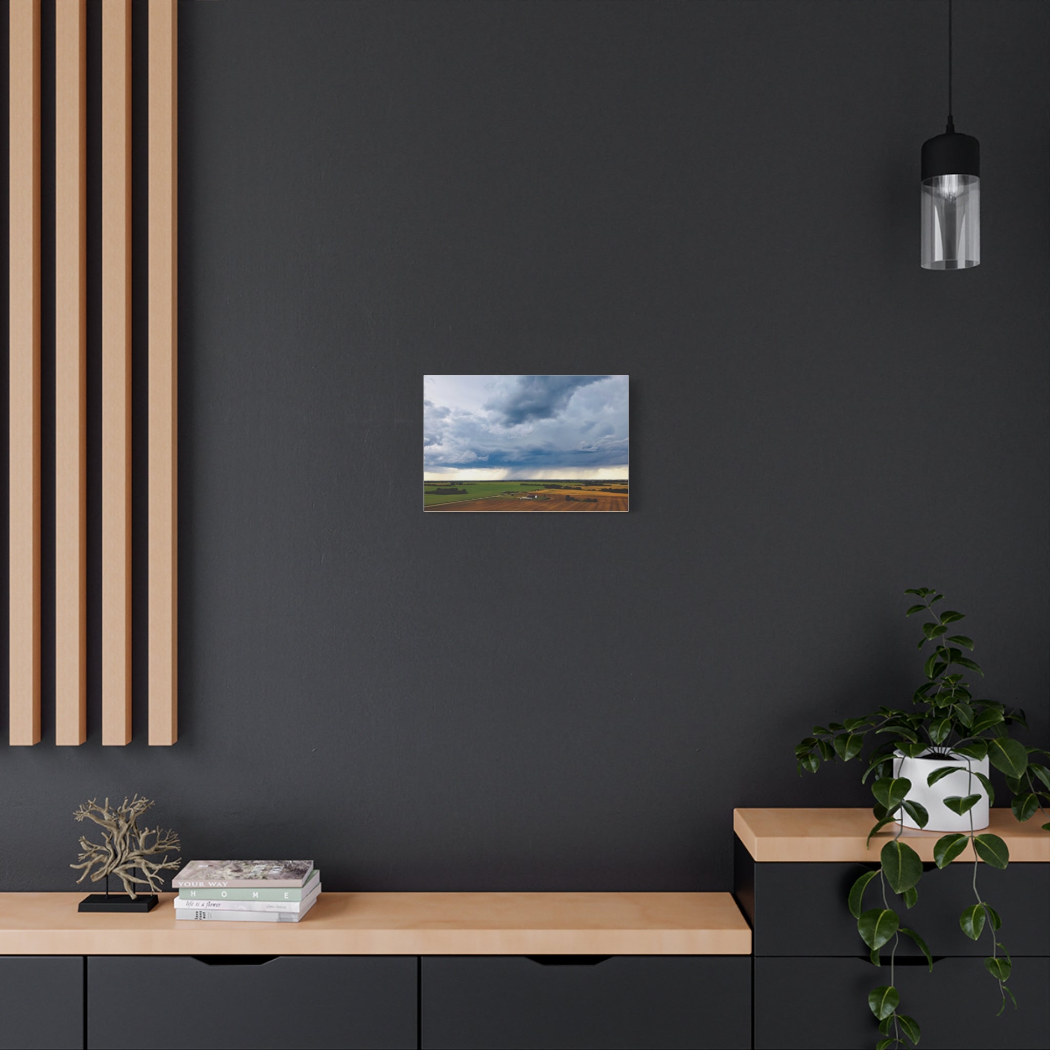 Stormy Prairie Canvas Print — Dramatic Clouds Over Farmland Matte Stretched Wall Art