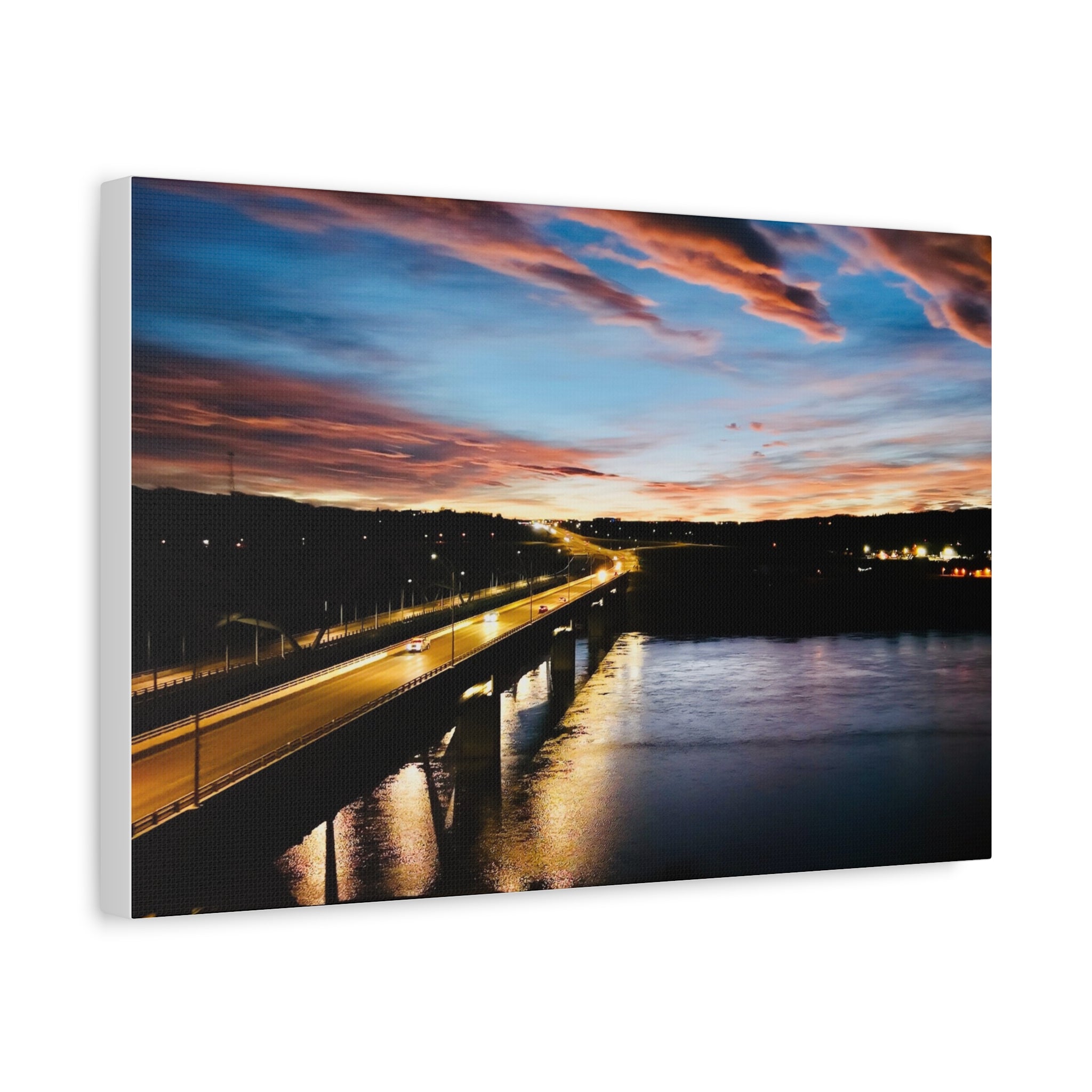 Sunset Peace River Alberta Bridge Matte Canvas Print — Stretched Wall Art