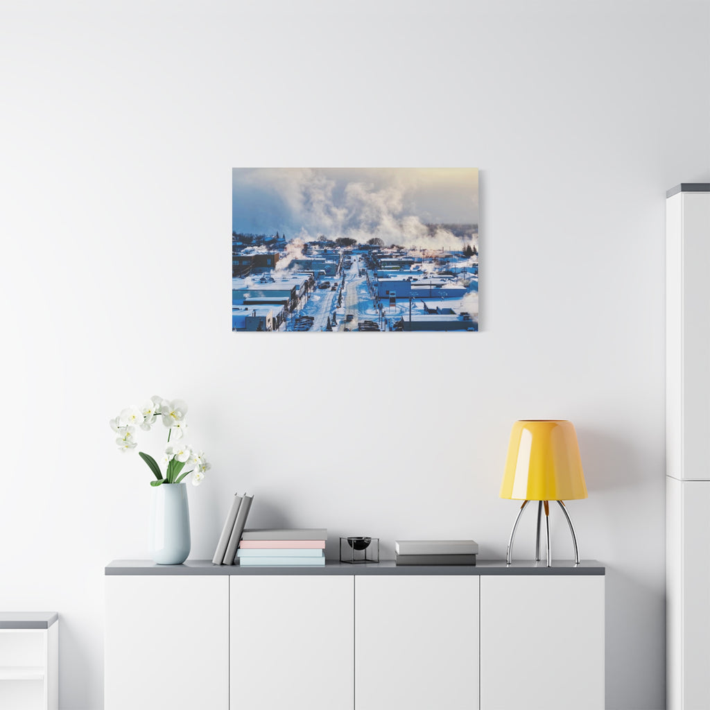 Winter in the town of Peace River Alberta -  Matte Canvas Print — Snowy Main Street Photography