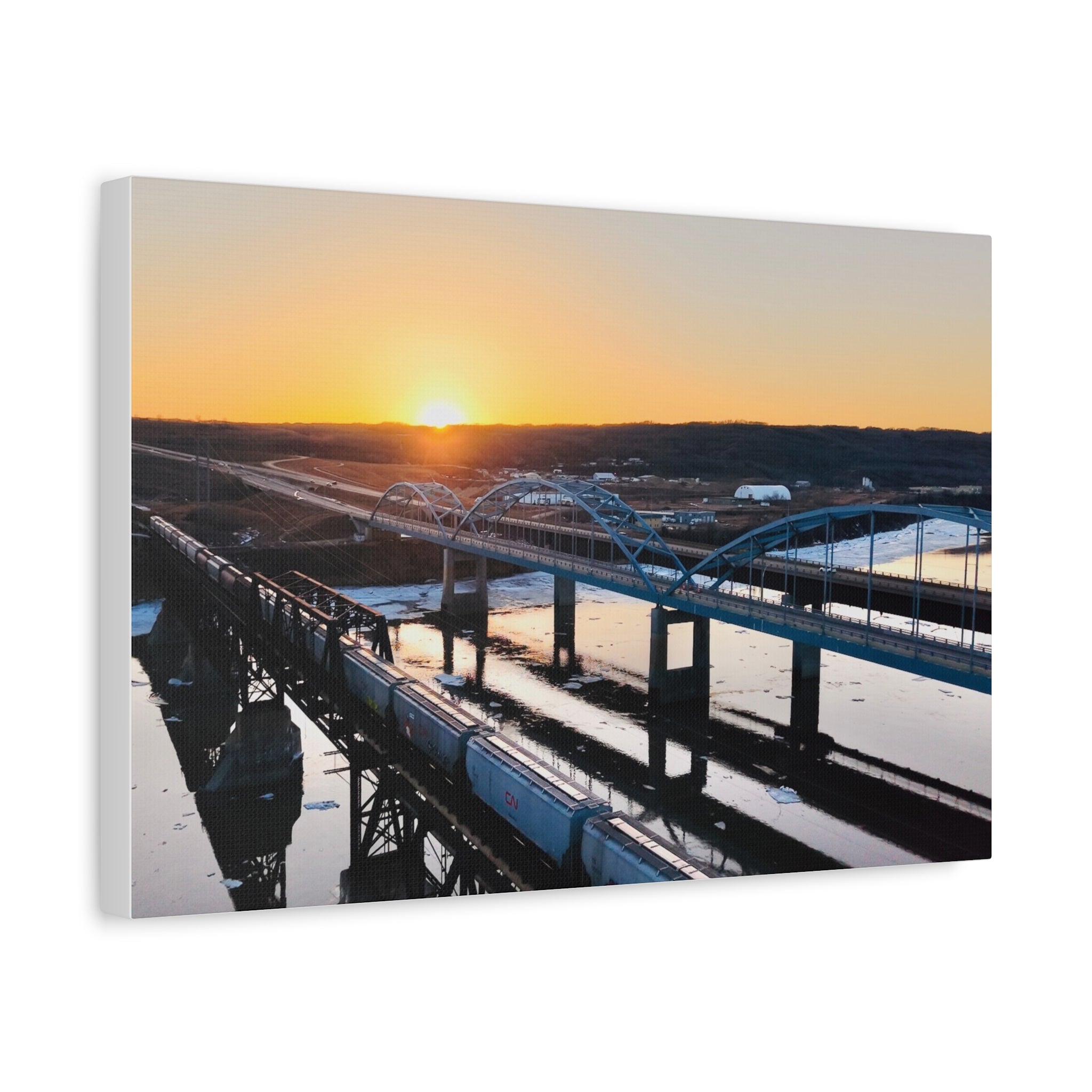 Peace River Bridges Sunrise Matte Canvas Print — Stretched 1.25" Wall Art