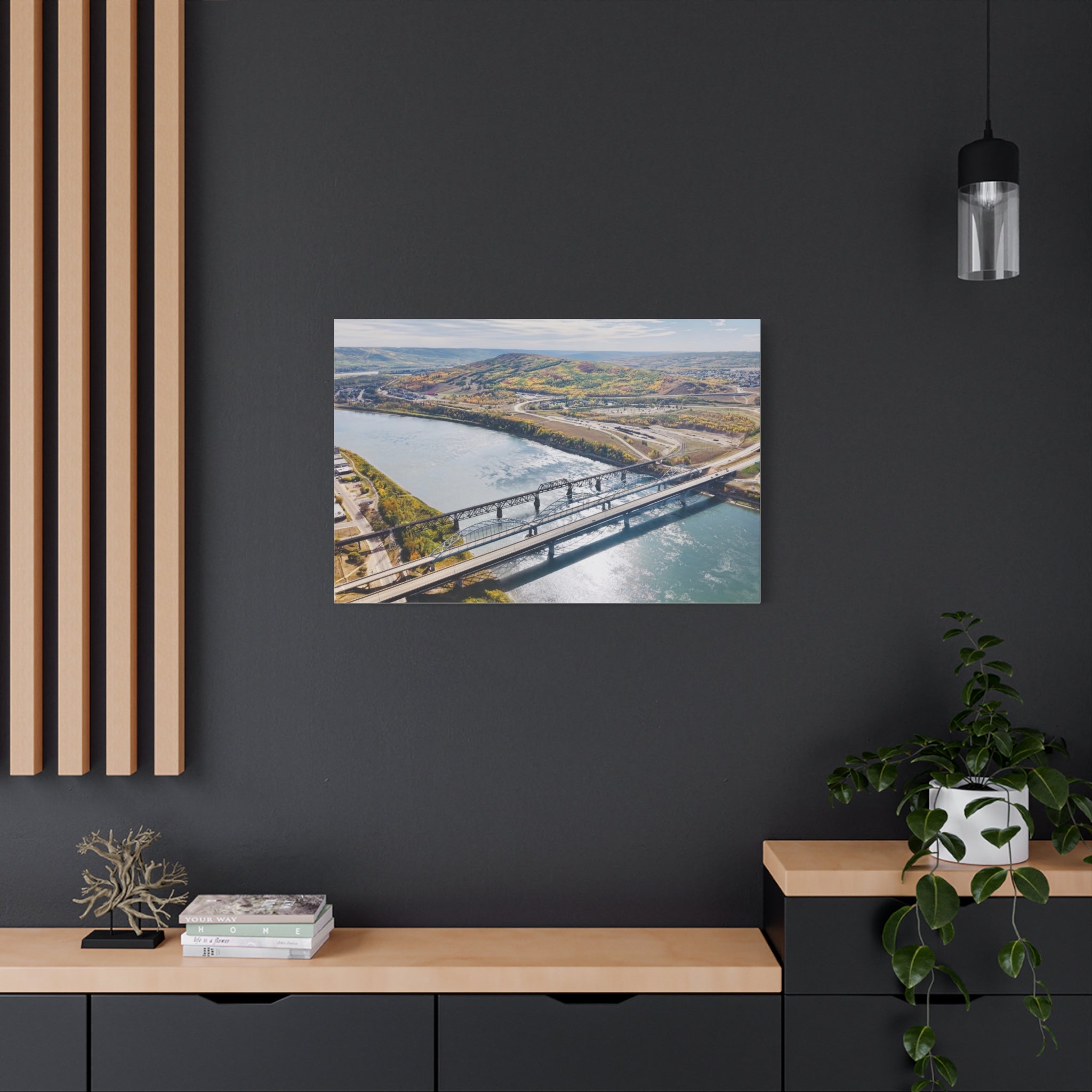 Matte Stretched Canvas - Scenic Peace River River Bridge Aerial Print