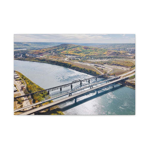 Matte Stretched Canvas - Scenic Peace River River Bridge Aerial Print