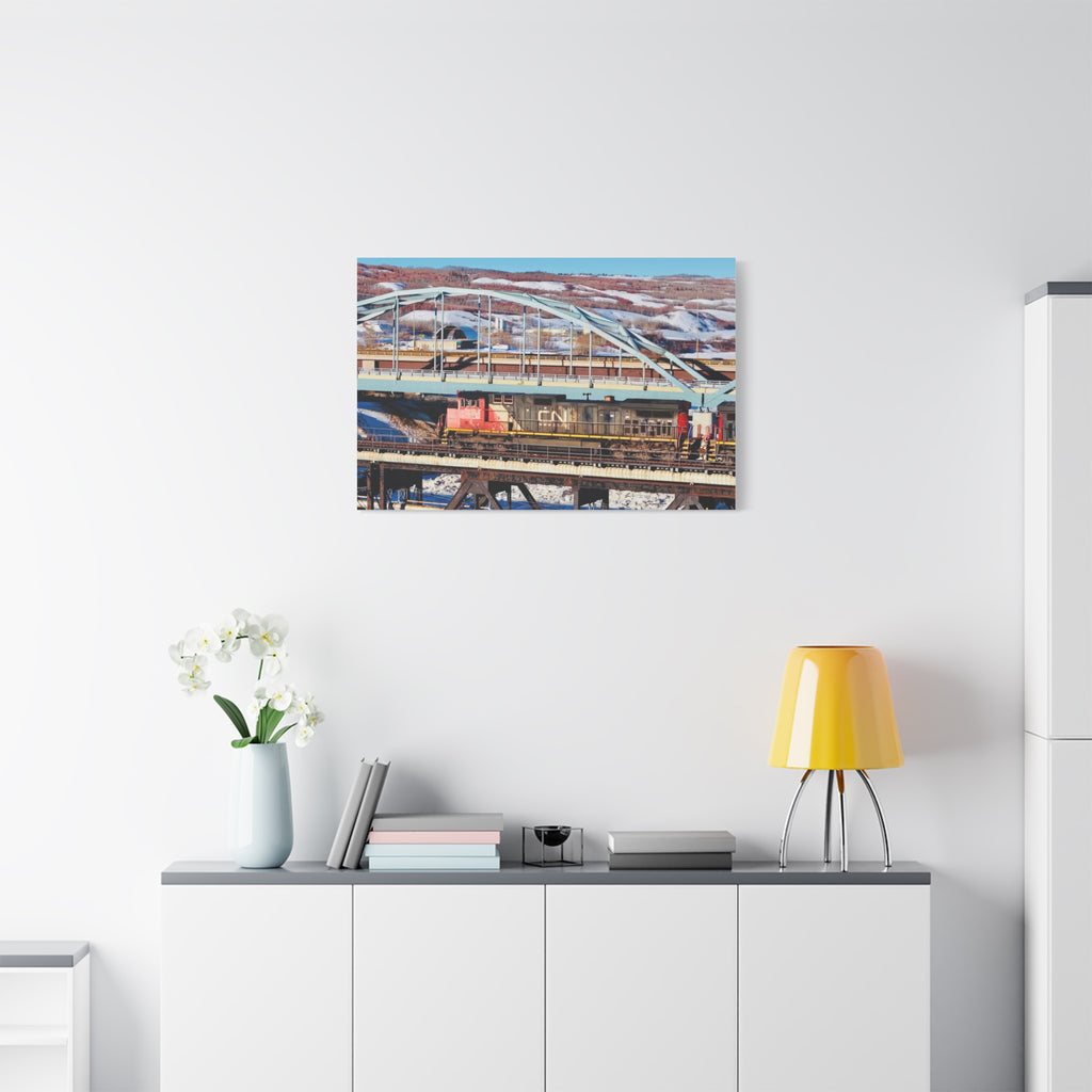 Peace River Alberta - Train Bridge Matte Canvas Print — CN Locomotive Railway Wall Art