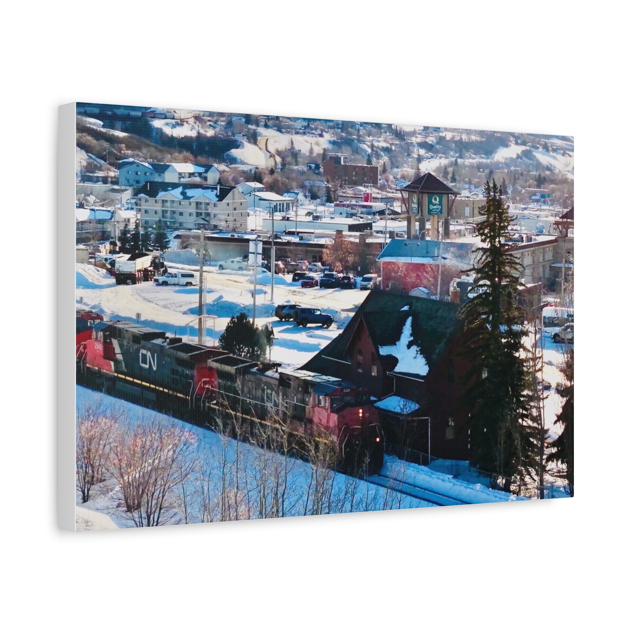 Winter Train Peace River Alberta Town Matte Canvas Print — Stretched 1.25" Wall Art