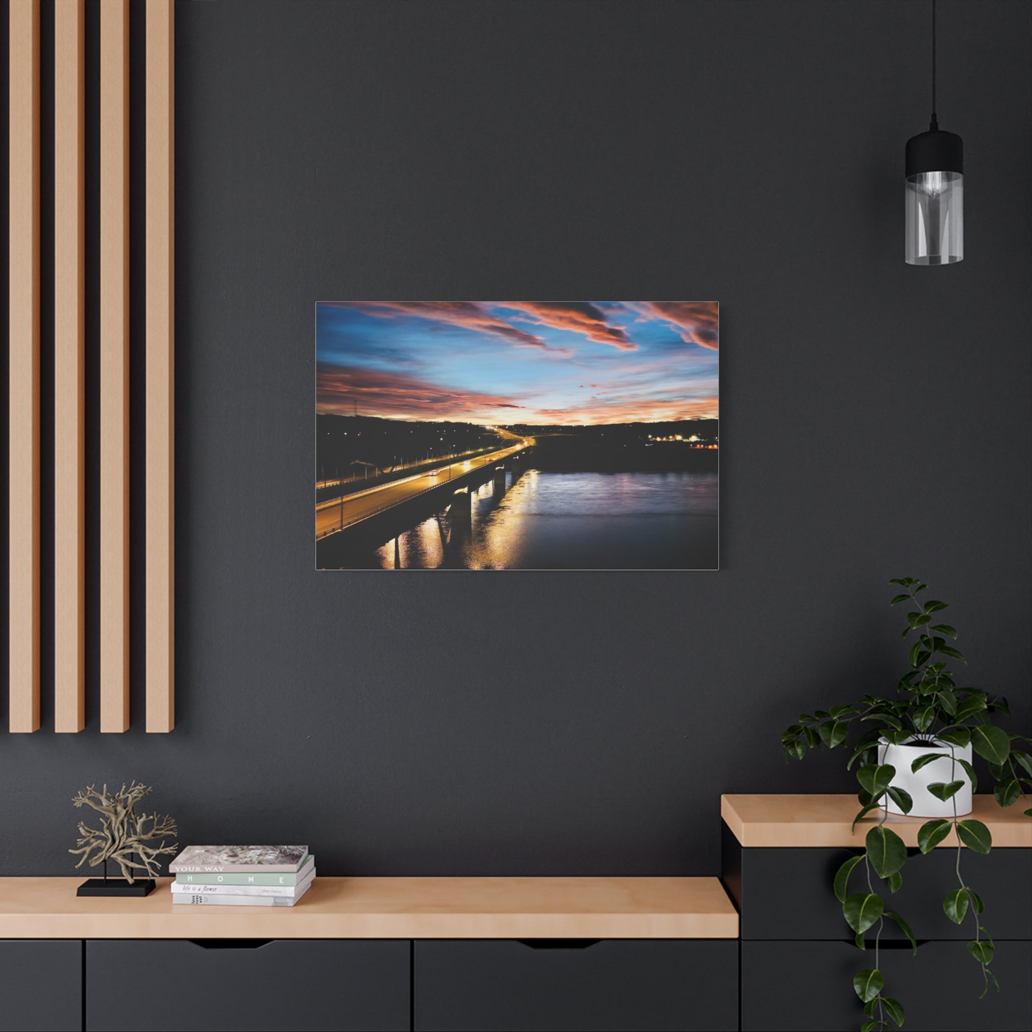 Sunset Peace River Alberta Bridge Matte Canvas Print — Stretched Wall Art