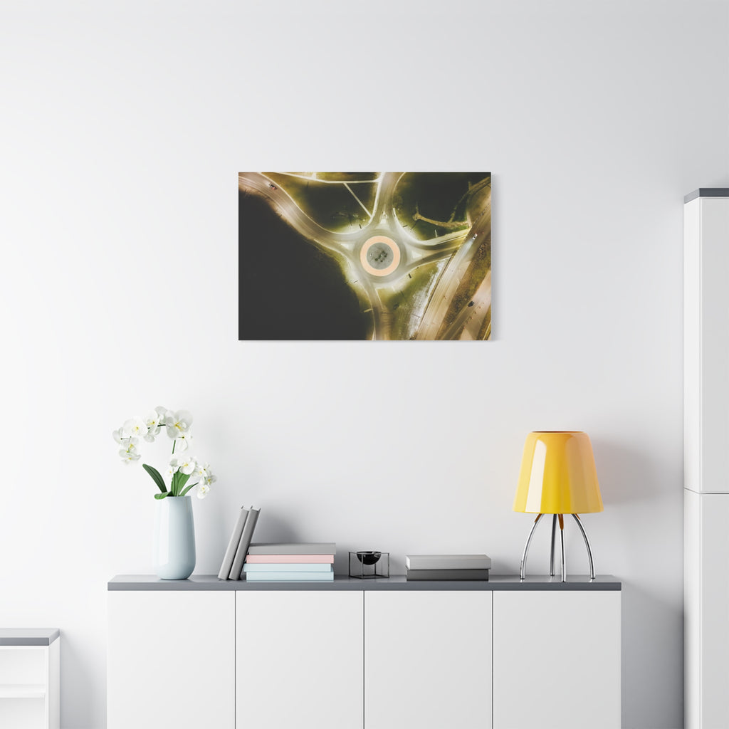 Town of Peace River Alberta - Aerial Roundabout Canvas Print — Moody Night Roadscape Matte Stretched Wall Art