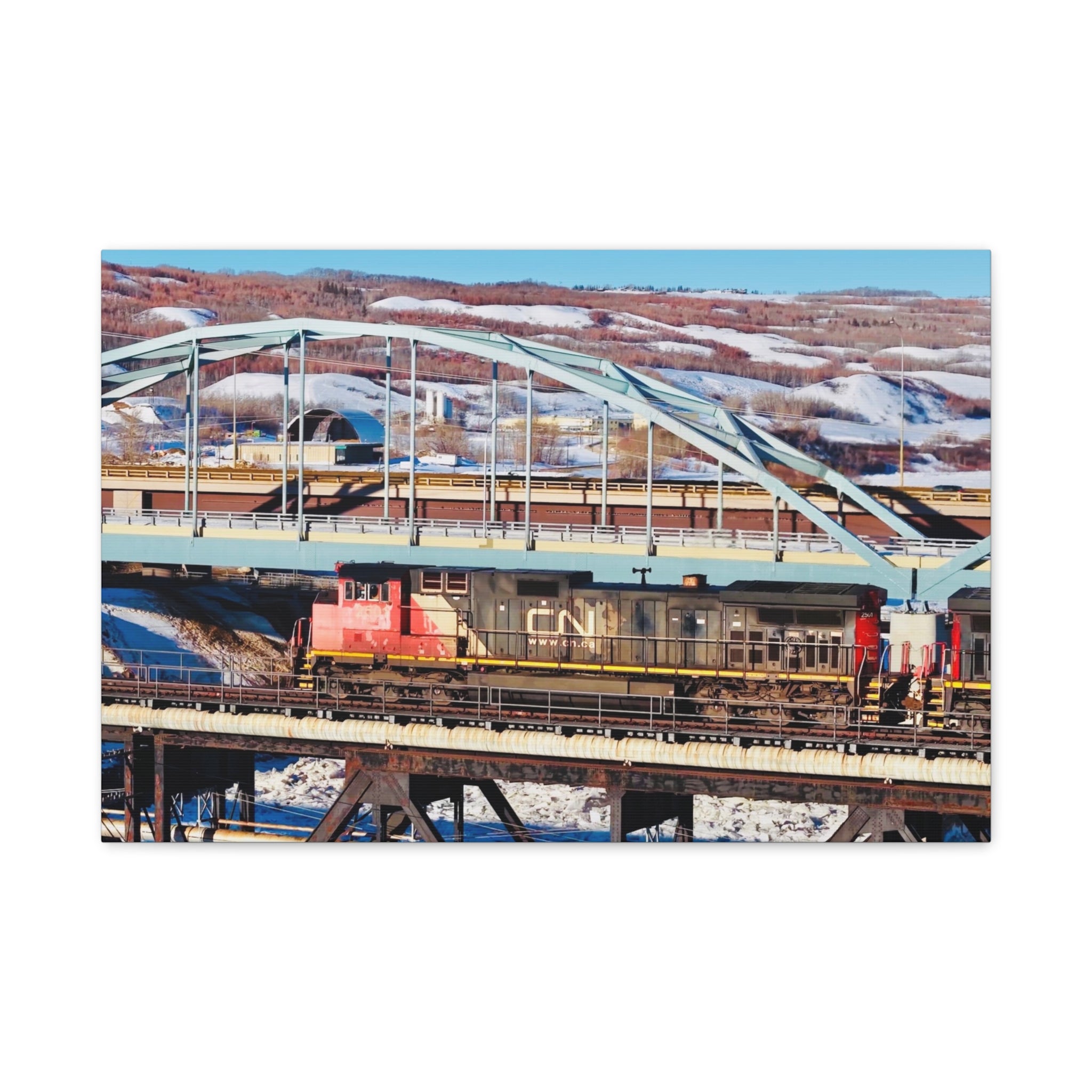 Peace River Alberta - Train Bridge Matte Canvas Print — CN Locomotive Railway Wall Art