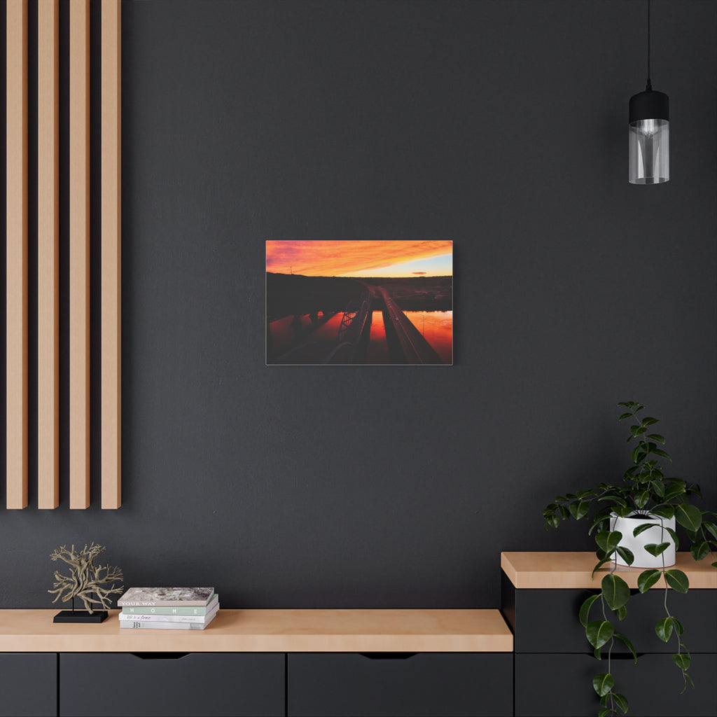 Peace River Alberta Sunset Bridge Matte Canvas Wall Art — Stretched 1.25"