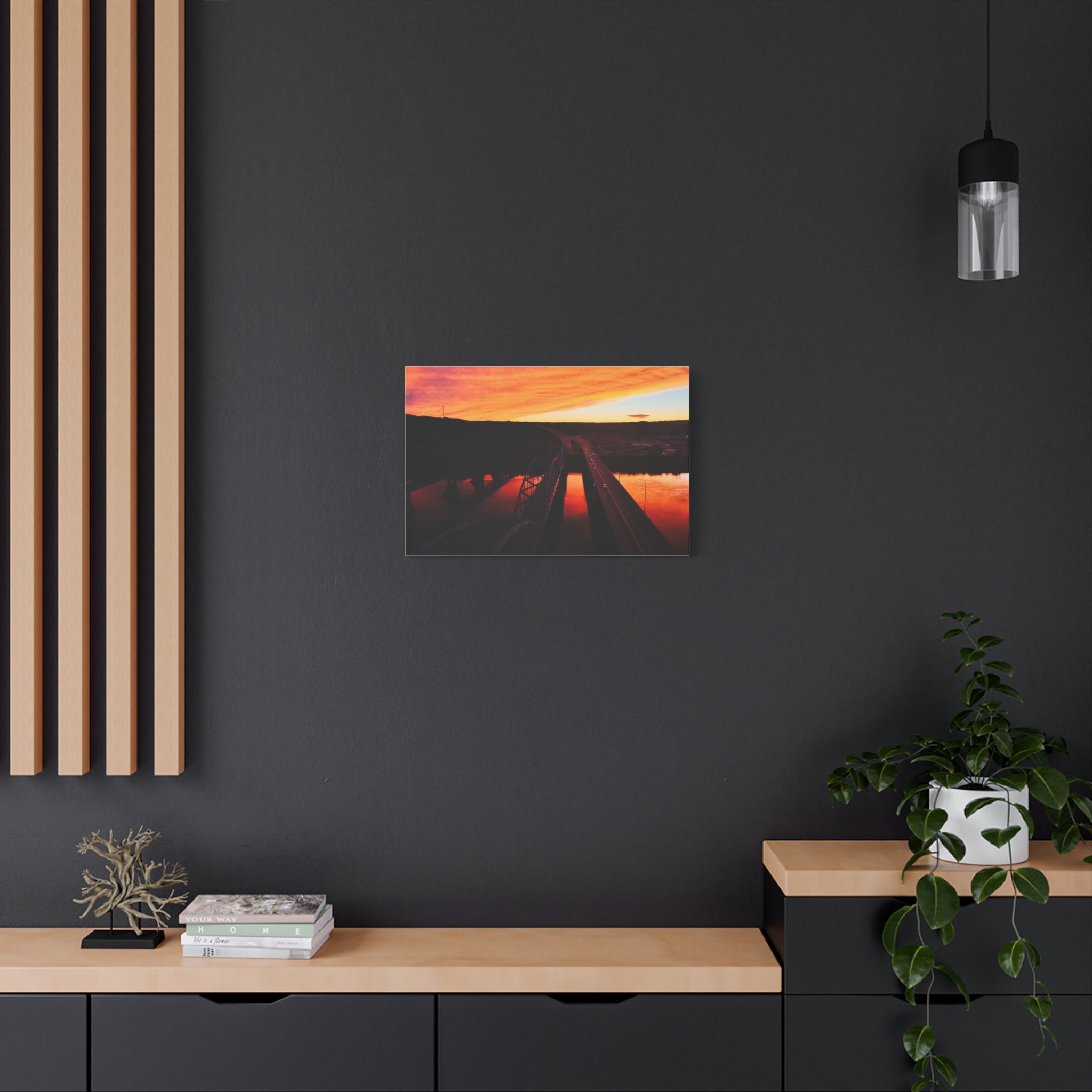 Peace River Alberta Sunset Bridge Matte Canvas Wall Art — Stretched 1.25"