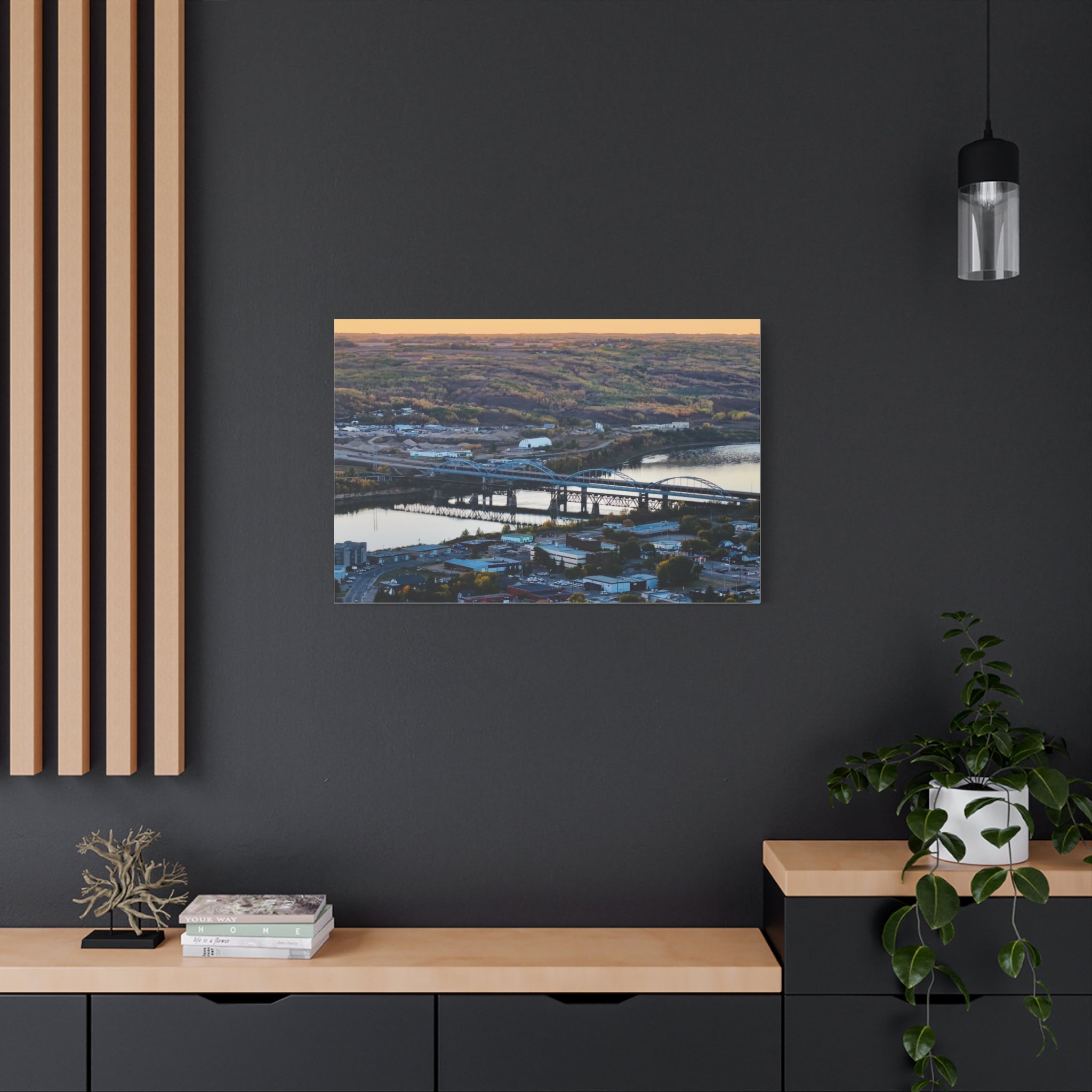 Scenic RTown Of Peace River Matte Canvas Print — Stretched Wall Art