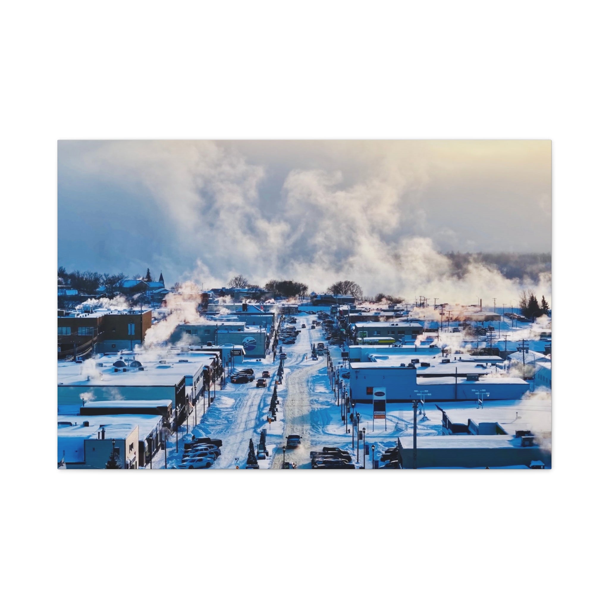 Winter in the town of Peace River Alberta -  Matte Canvas Print — Snowy Main Street Photography