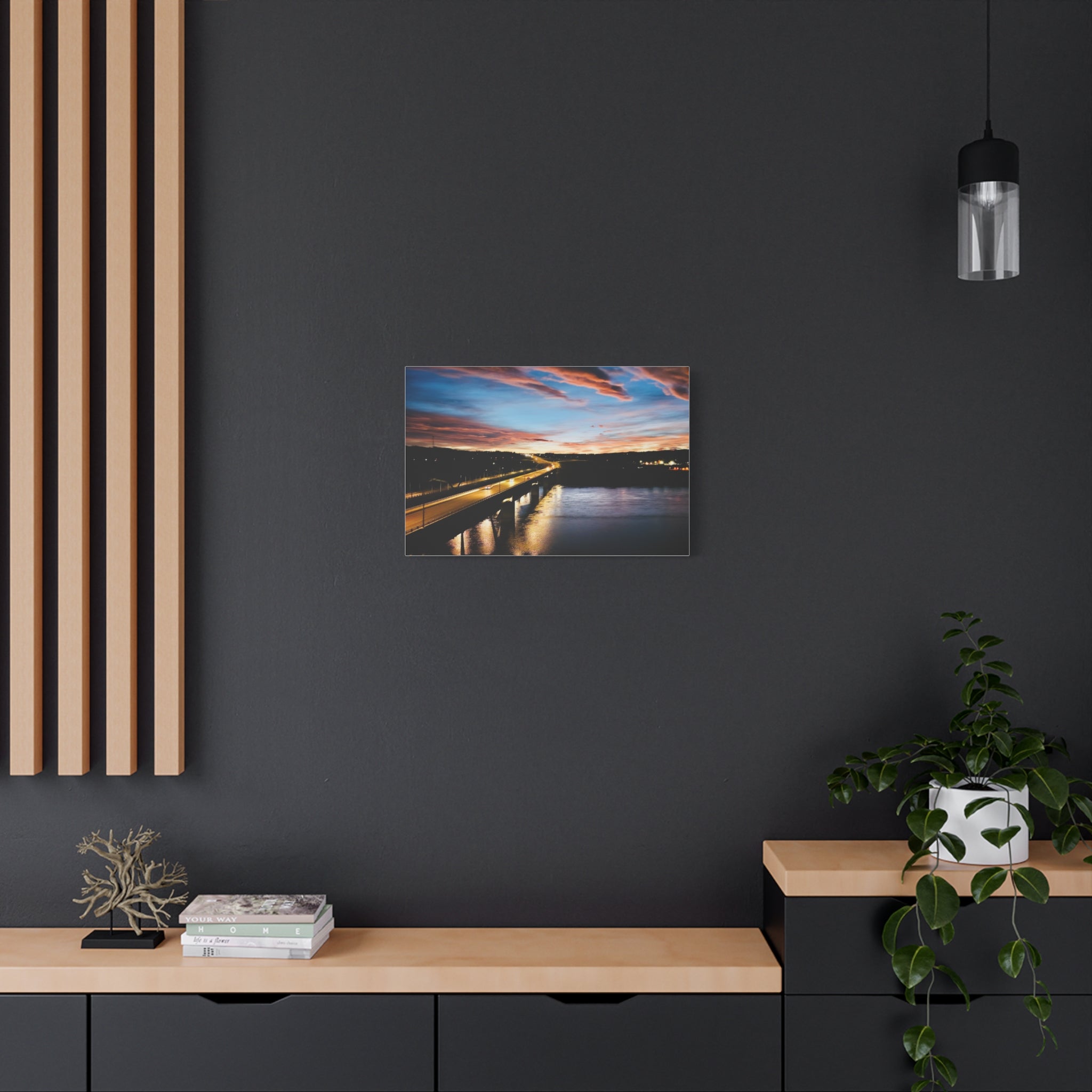 Sunset Peace River Alberta Bridge Matte Canvas Print — Stretched Wall Art