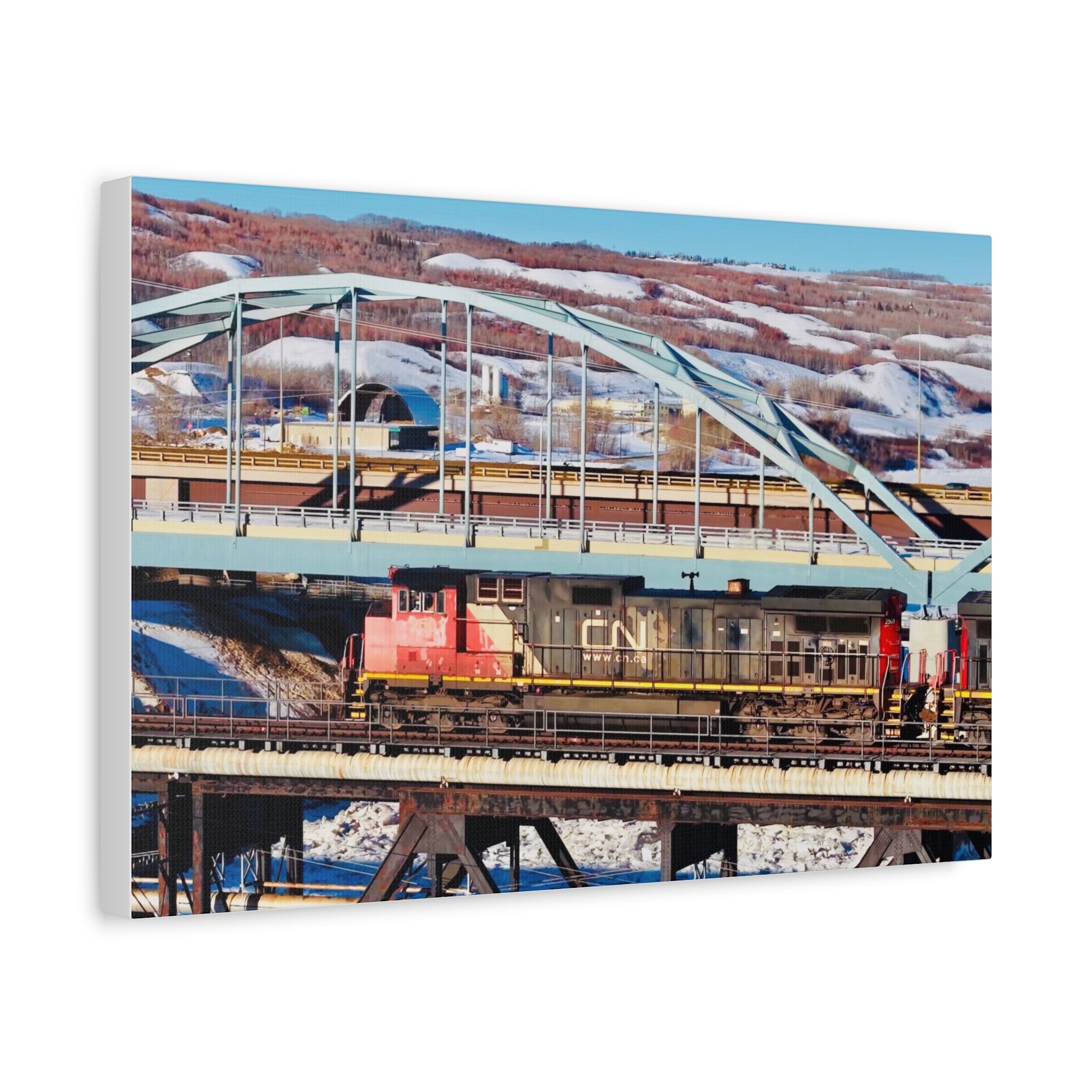 Peace River Alberta - Train Bridge Matte Canvas Print — CN Locomotive Railway Wall Art