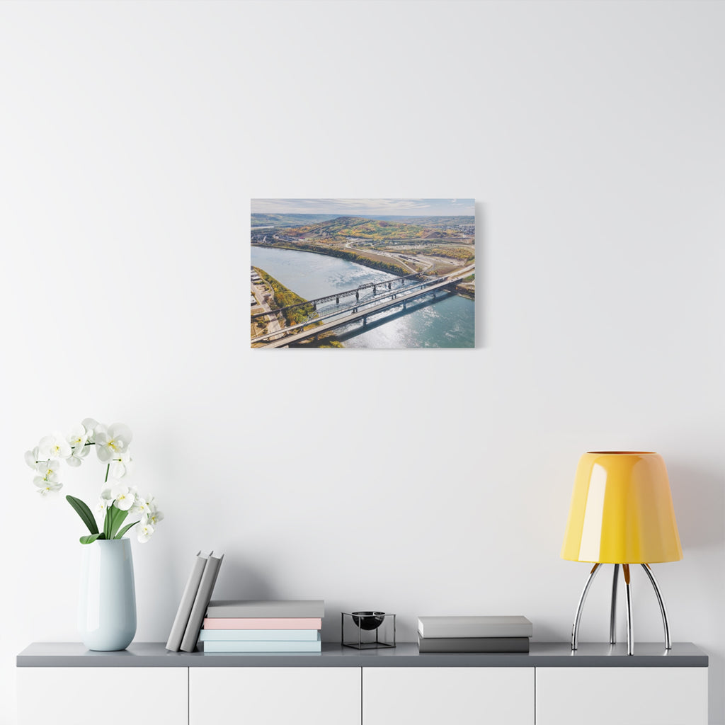 Matte Stretched Canvas - Scenic Peace River River Bridge Aerial Print