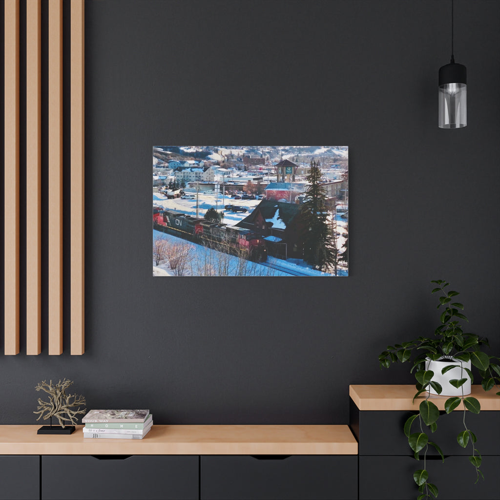 Winter Train Peace River Alberta Town Matte Canvas Print — Stretched 1.25" Wall Art