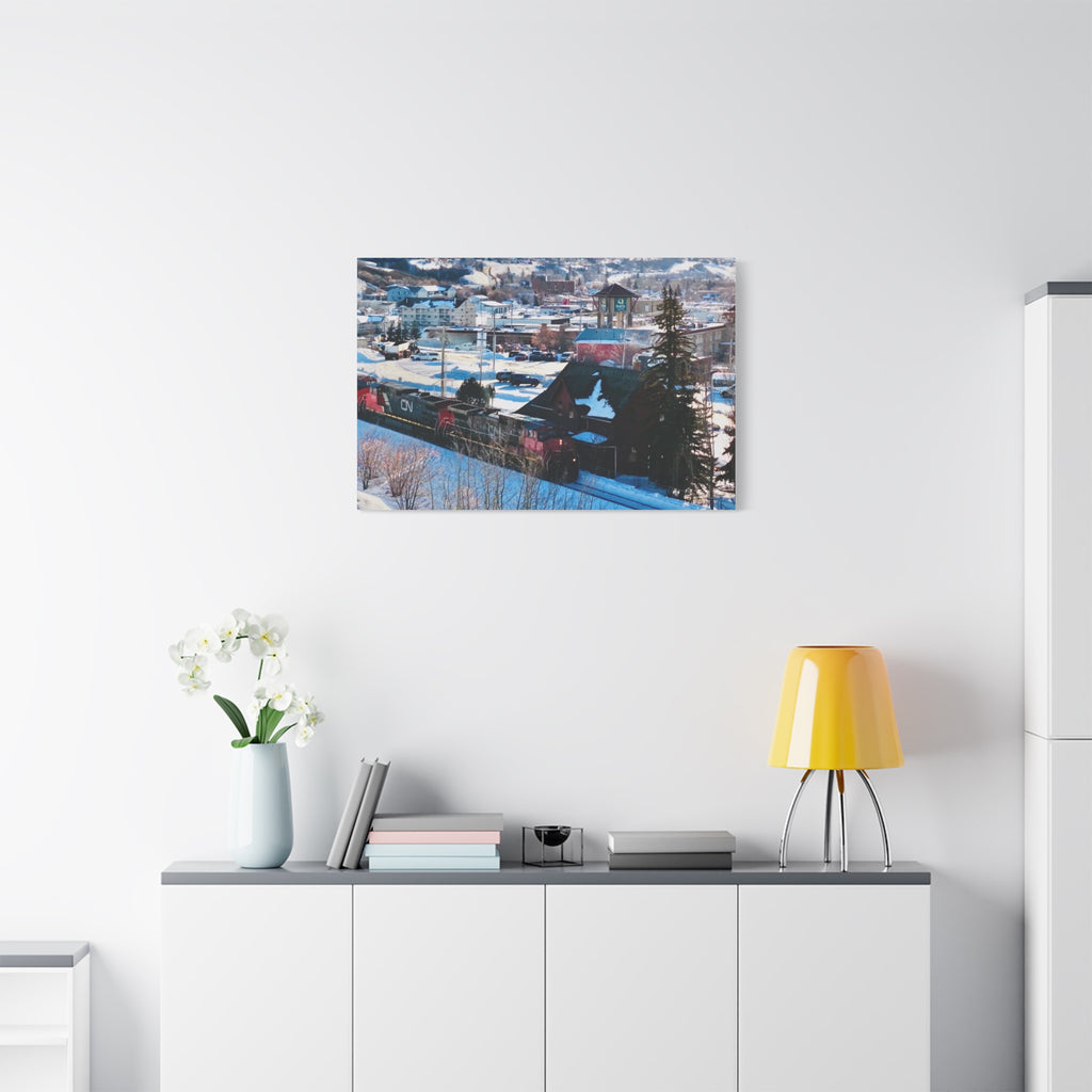 Winter Train Peace River Alberta Town Matte Canvas Print — Stretched 1.25" Wall Art