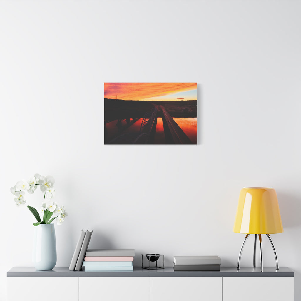 Peace River Alberta Sunset Bridge Matte Canvas Wall Art — Stretched 1.25"