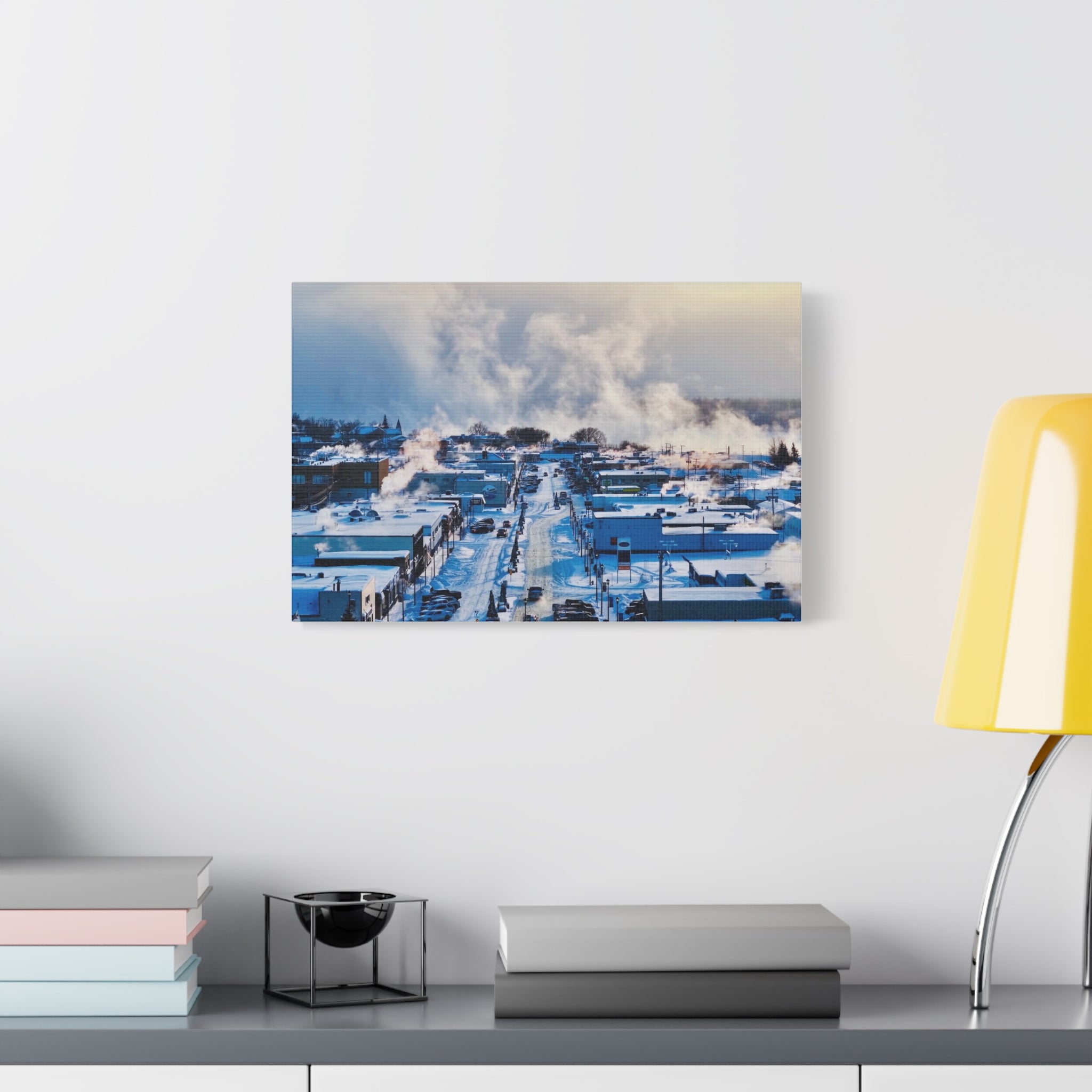 Winter in the town of Peace River Alberta -  Matte Canvas Print — Snowy Main Street Photography