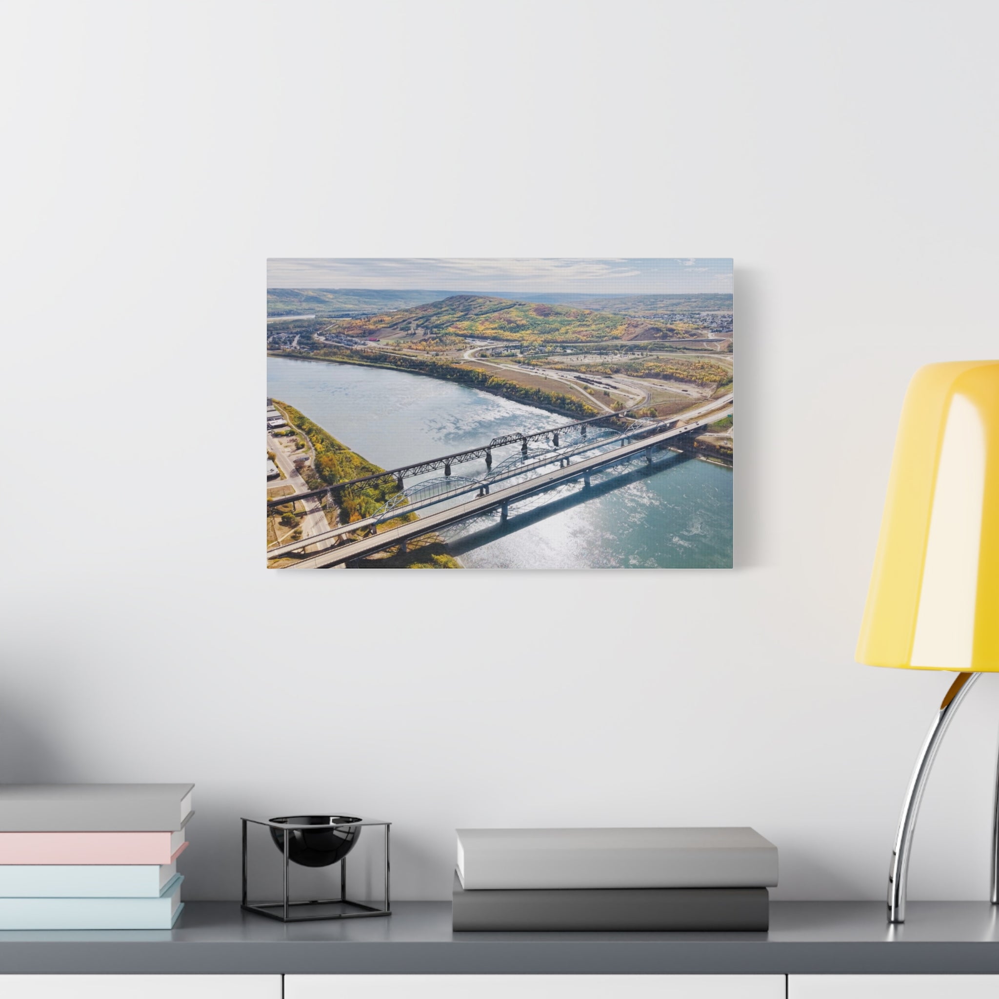Matte Stretched Canvas - Scenic Peace River River Bridge Aerial Print