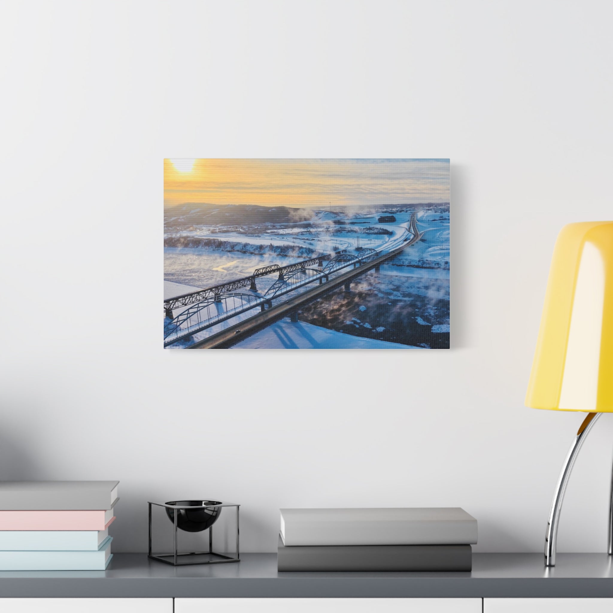 Peace River Alberta - Winter Bridge Landscape Matte Canvas Wall Art – Stretched 1.25"