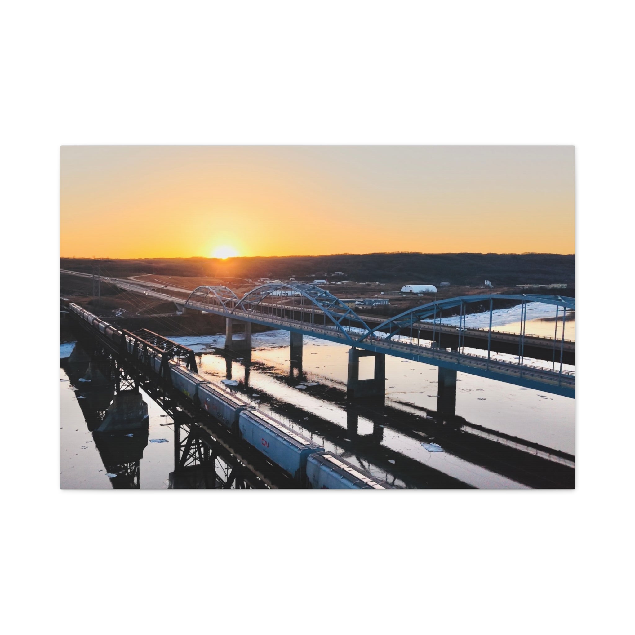 Peace River Bridges Sunrise Matte Canvas Print — Stretched 1.25" Wall Art