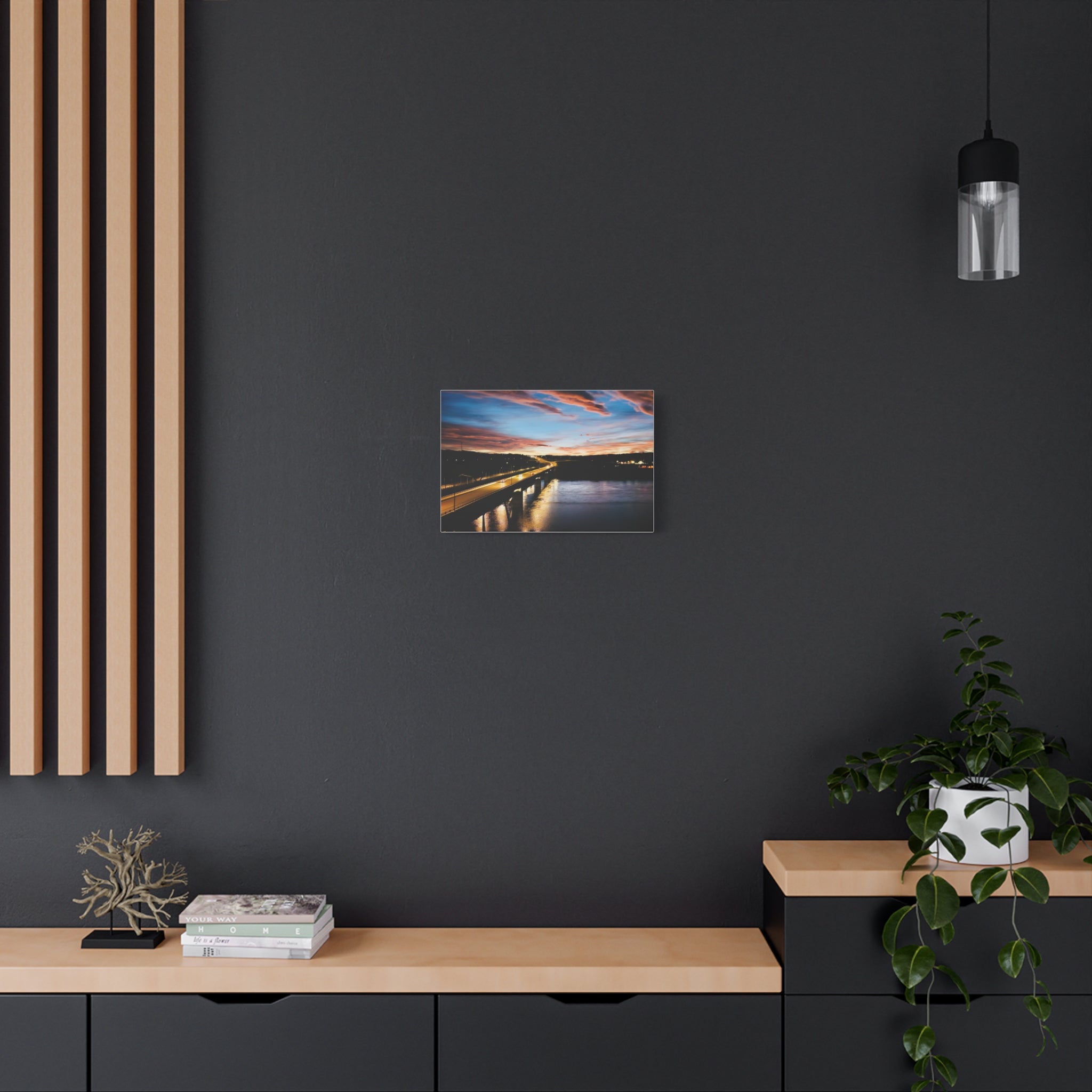 Sunset Peace River Alberta Bridge Matte Canvas Print — Stretched Wall Art