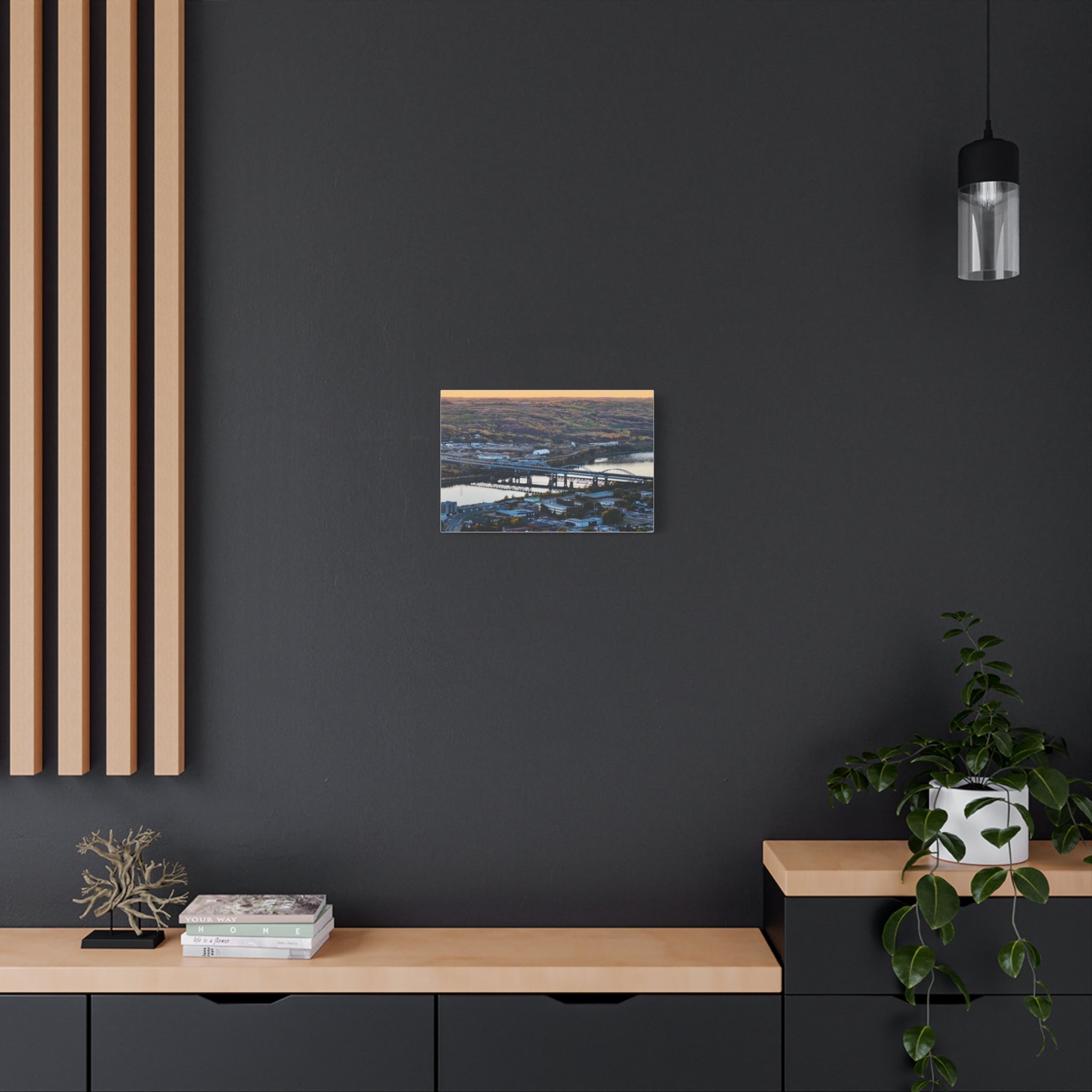 Scenic RTown Of Peace River Matte Canvas Print — Stretched Wall Art