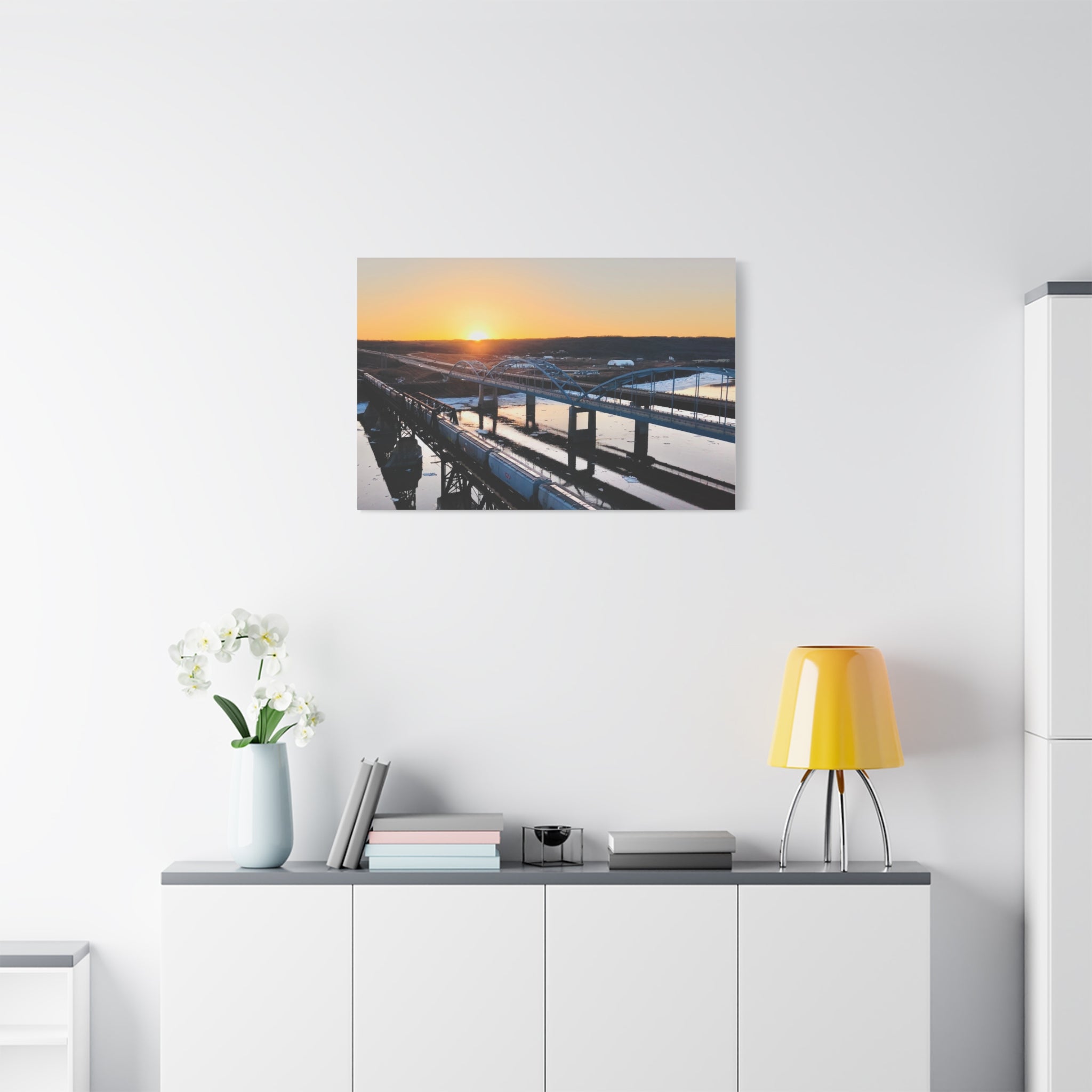 Peace River Bridges Sunrise Matte Canvas Print — Stretched 1.25" Wall Art
