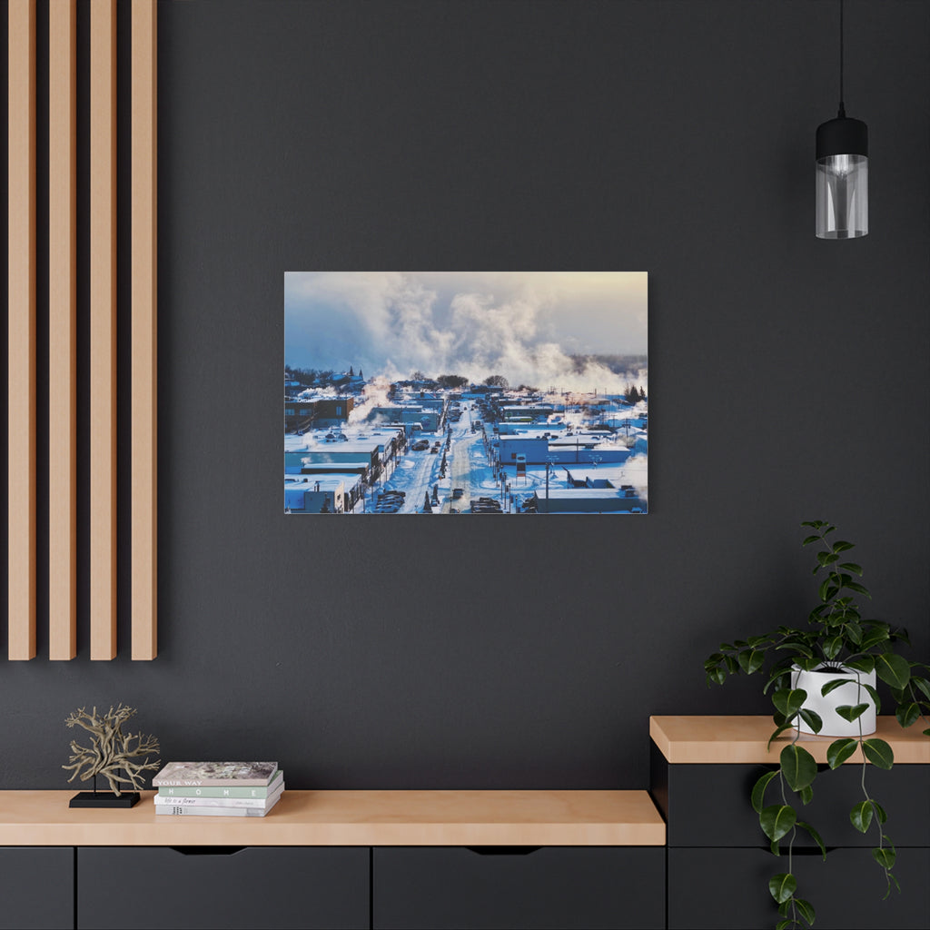 Winter in the town of Peace River Alberta -  Matte Canvas Print — Snowy Main Street Photography