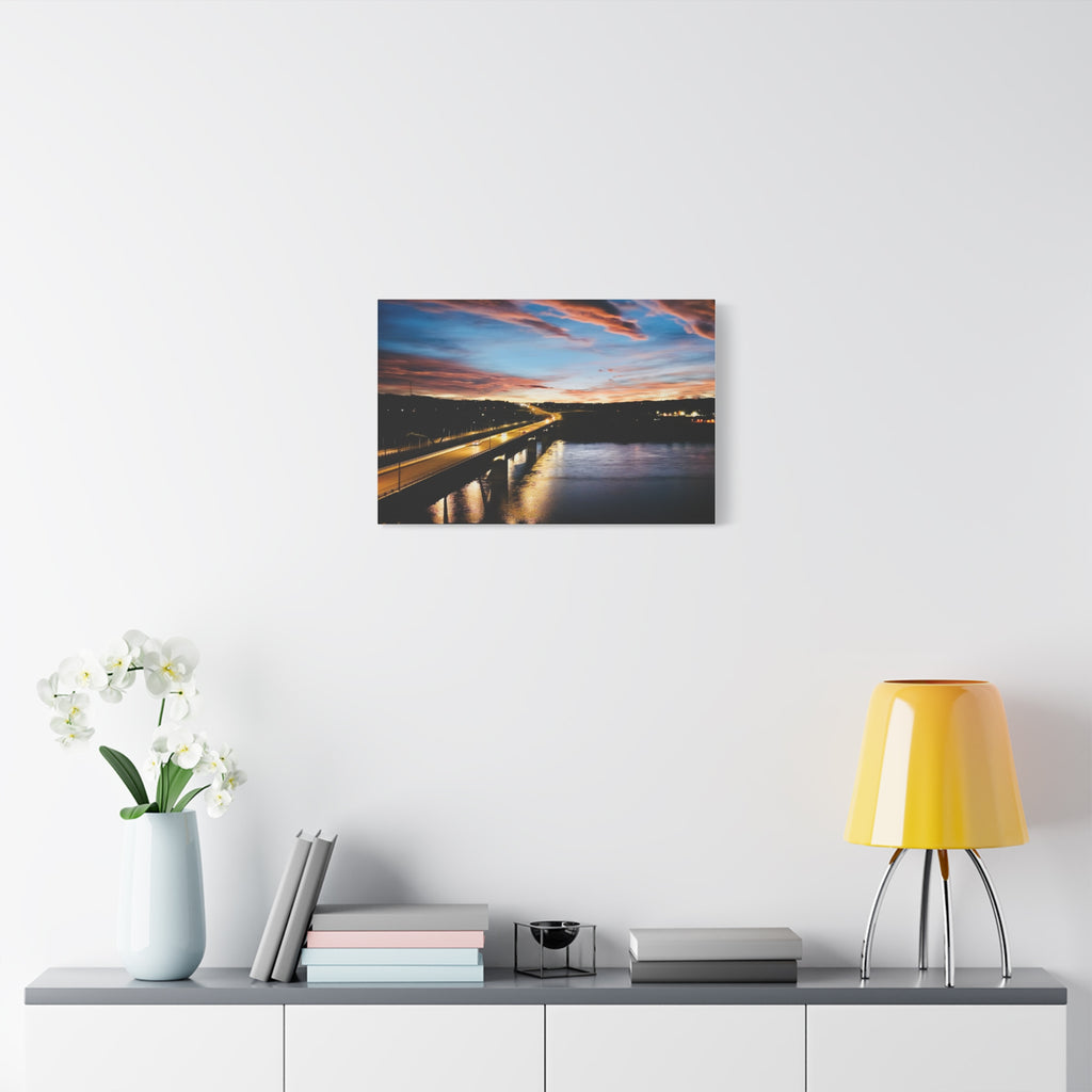 Sunset Peace River Alberta Bridge Matte Canvas Print — Stretched Wall Art