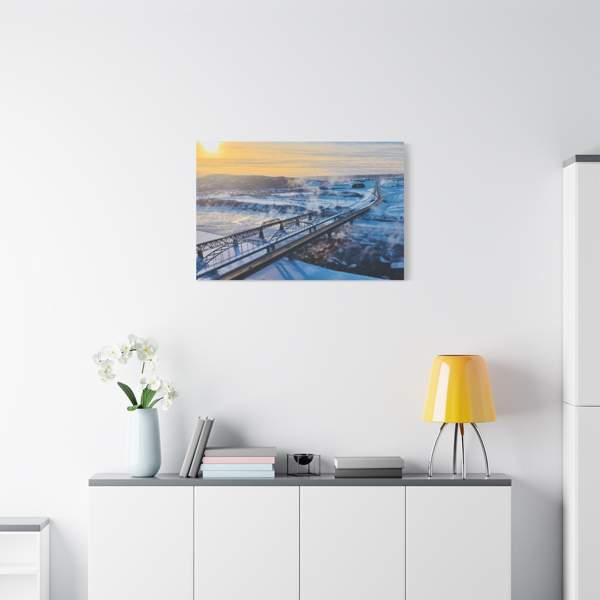 Peace River Alberta - Winter Bridge Landscape Matte Canvas Wall Art – Stretched 1.25"