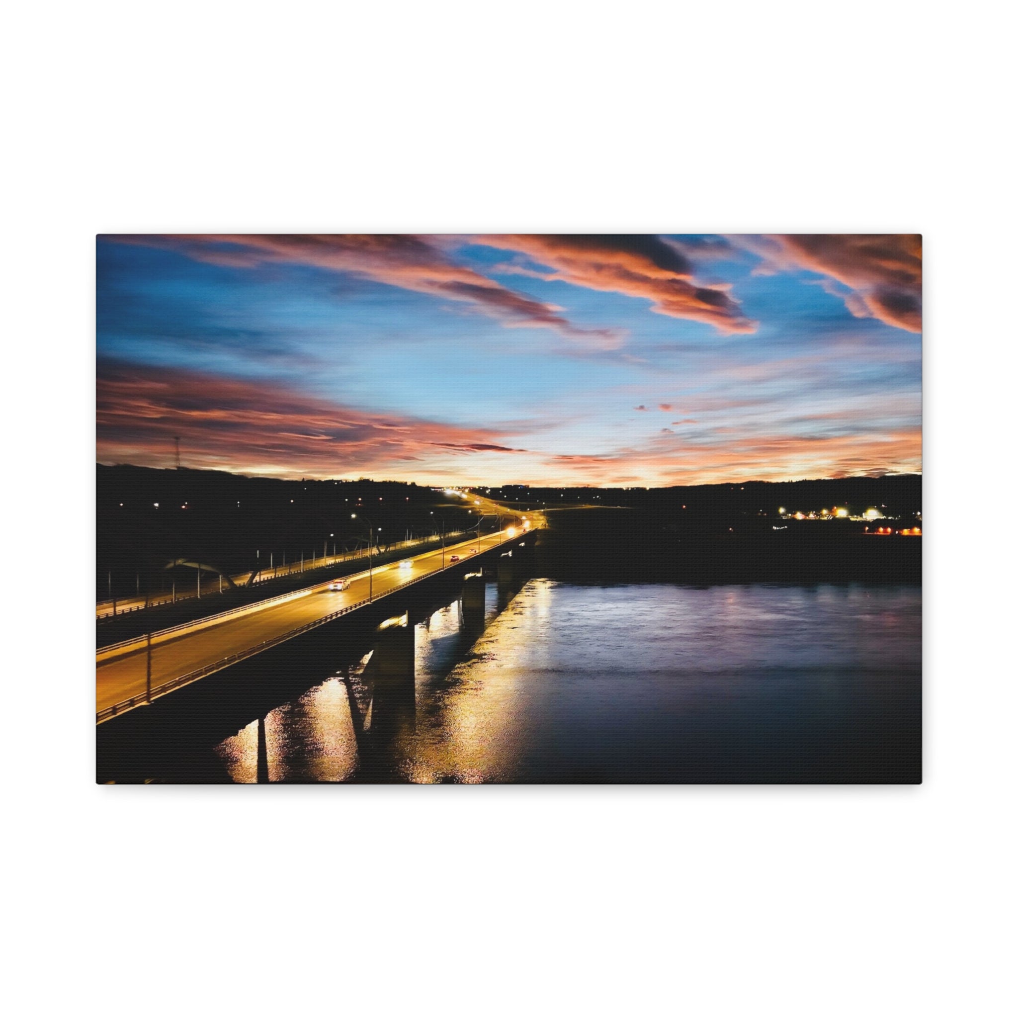 Sunset Peace River Alberta Bridge Matte Canvas Print — Stretched Wall Art