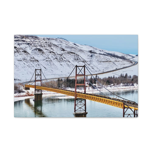 Dunvegan Alberta Suspension Bridge Matte Canvas Print — Scenic Winter Landscape Wall Art