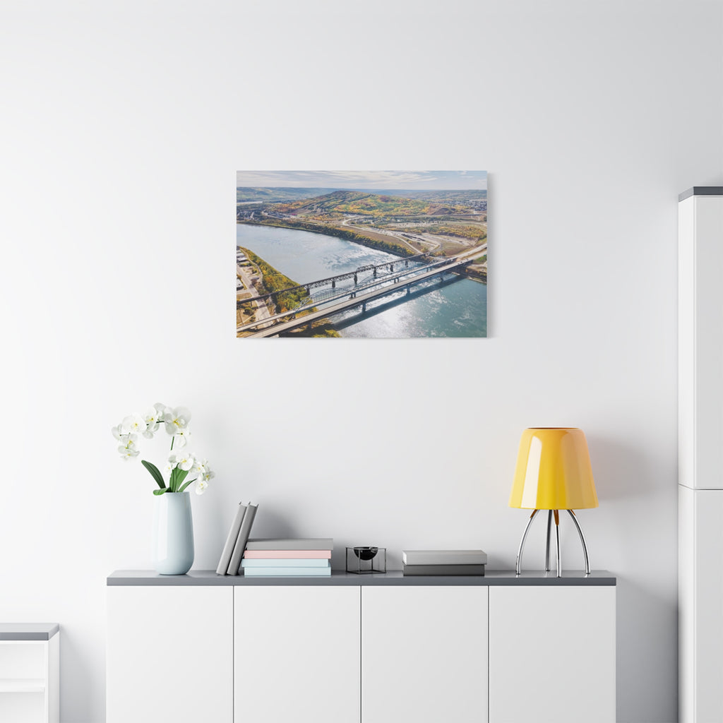 Matte Stretched Canvas - Scenic Peace River River Bridge Aerial Print