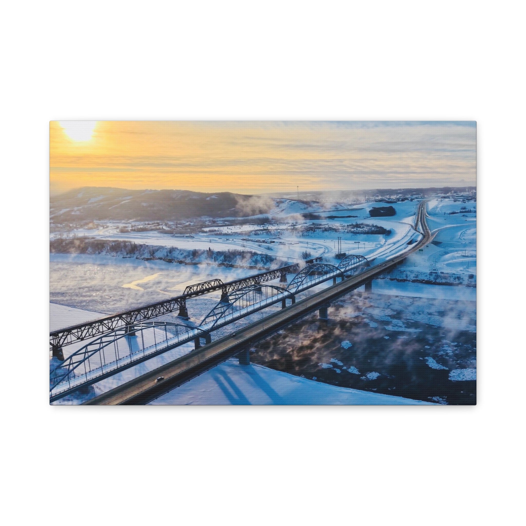 Peace River Alberta - Winter Bridge Landscape Matte Canvas Wall Art – Stretched 1.25"