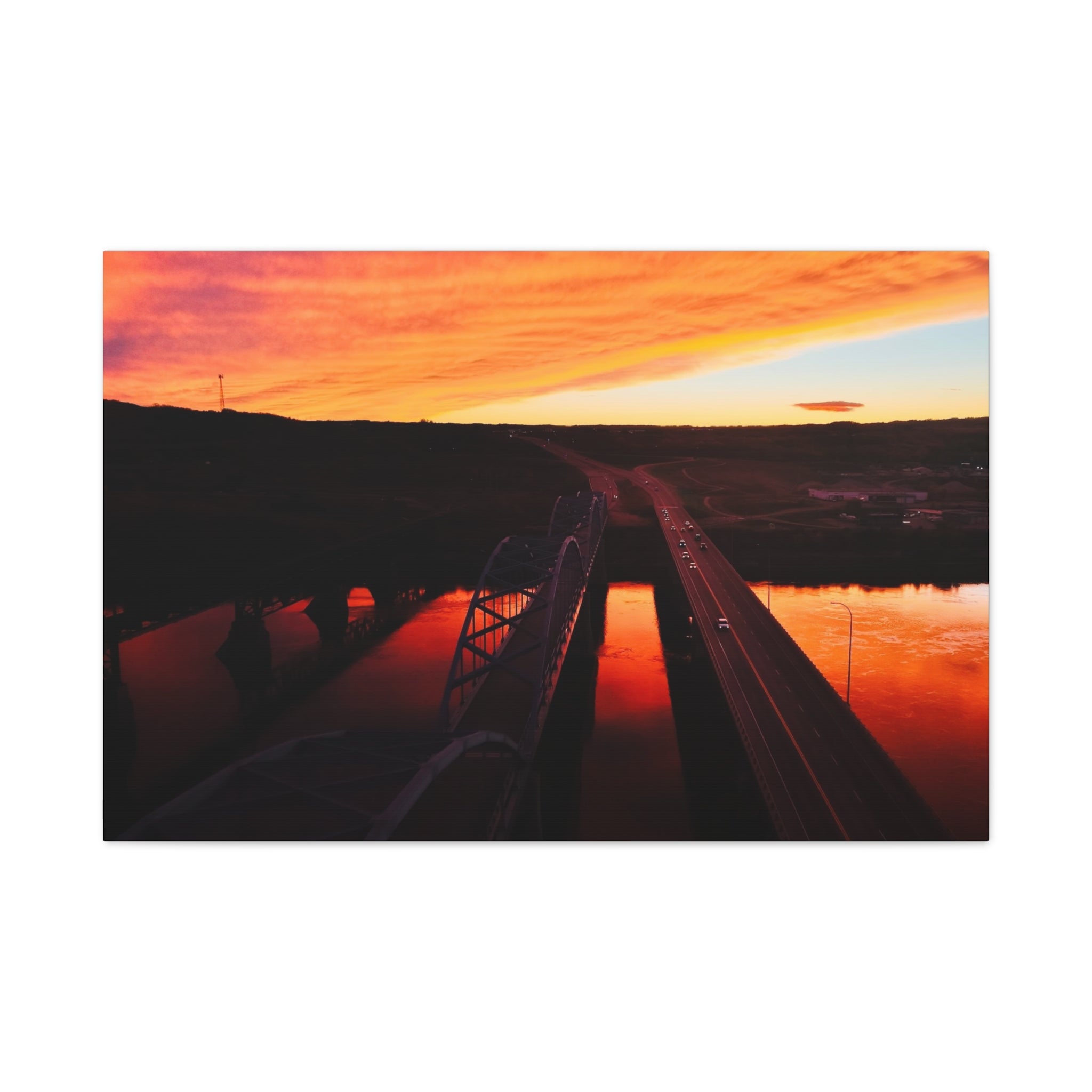 Peace River Alberta Sunset Bridge Matte Canvas Wall Art — Stretched 1.25"